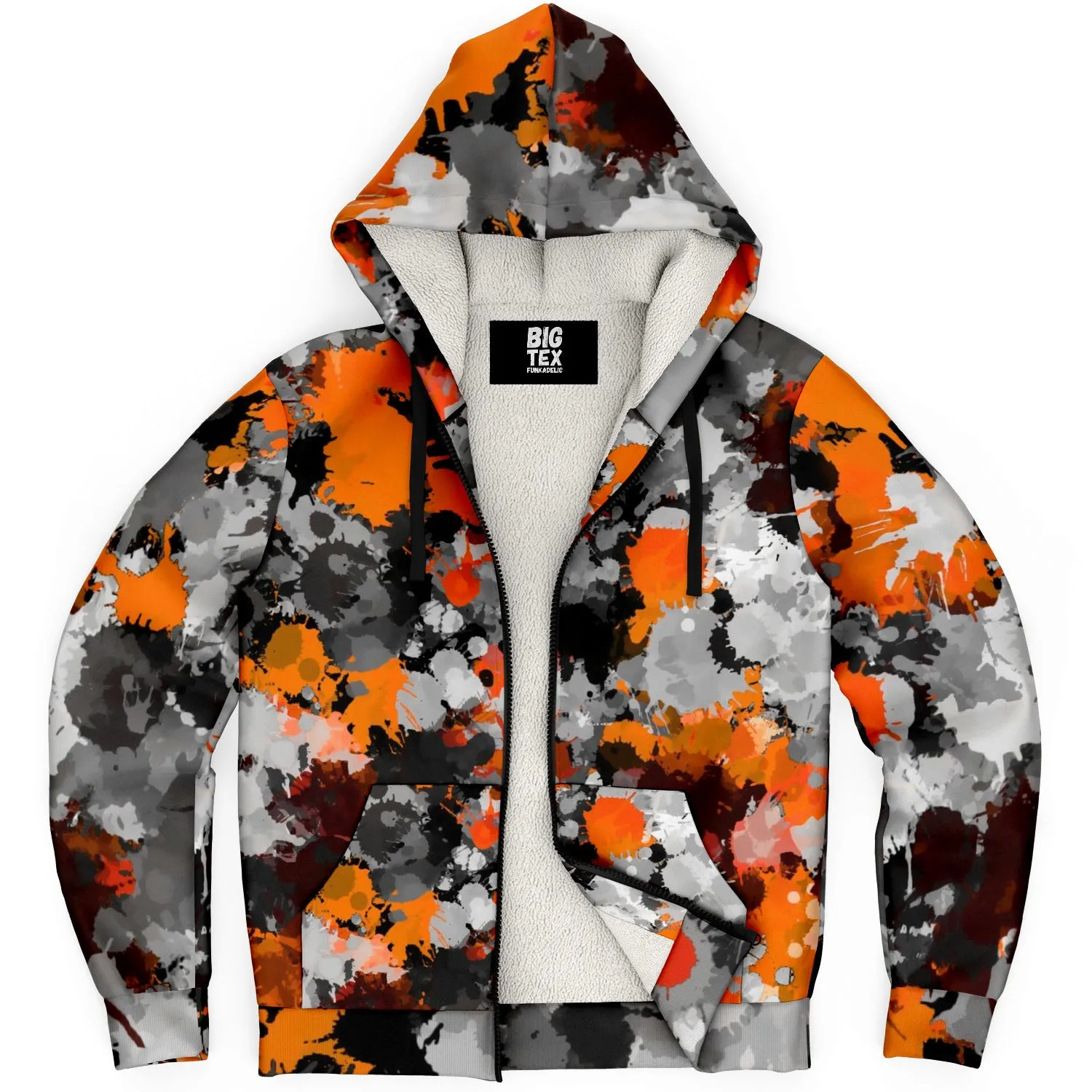 Orange and Grey Paint Splatter Sherpa Hoodie