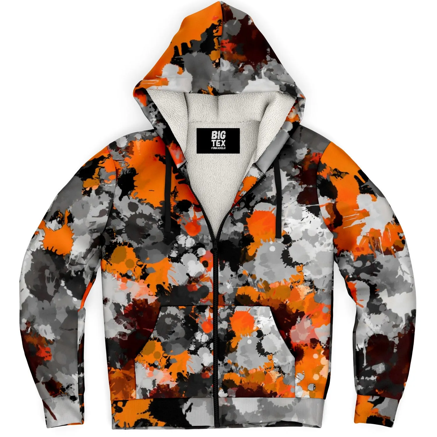 Orange and Grey Paint Splatter Sherpa Hoodie