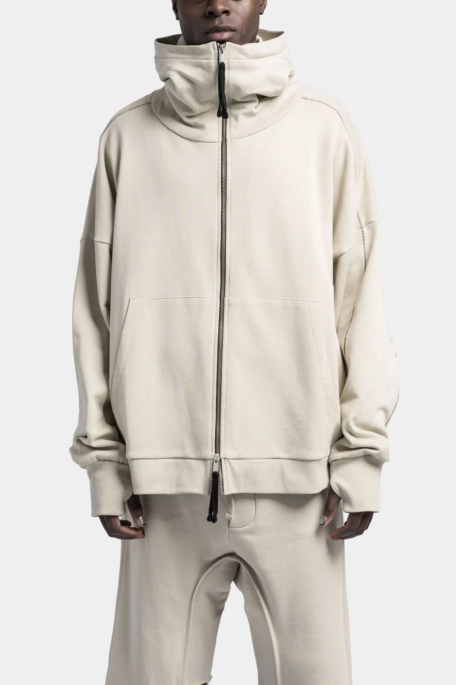 Oversized hooded zip up sweater, Sand shell