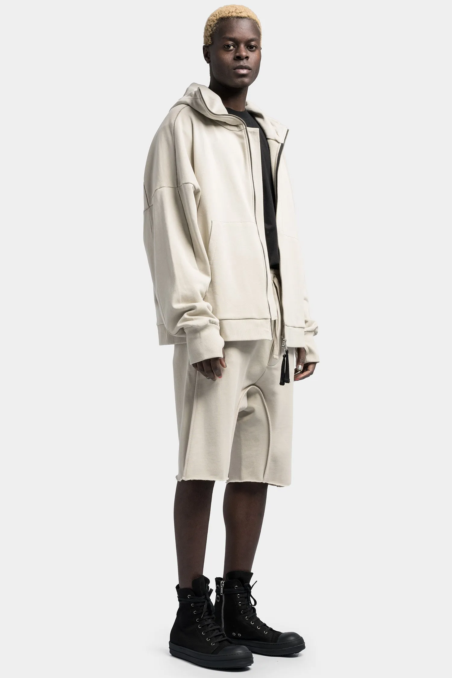 Oversized hooded zip up sweater, Sand shell