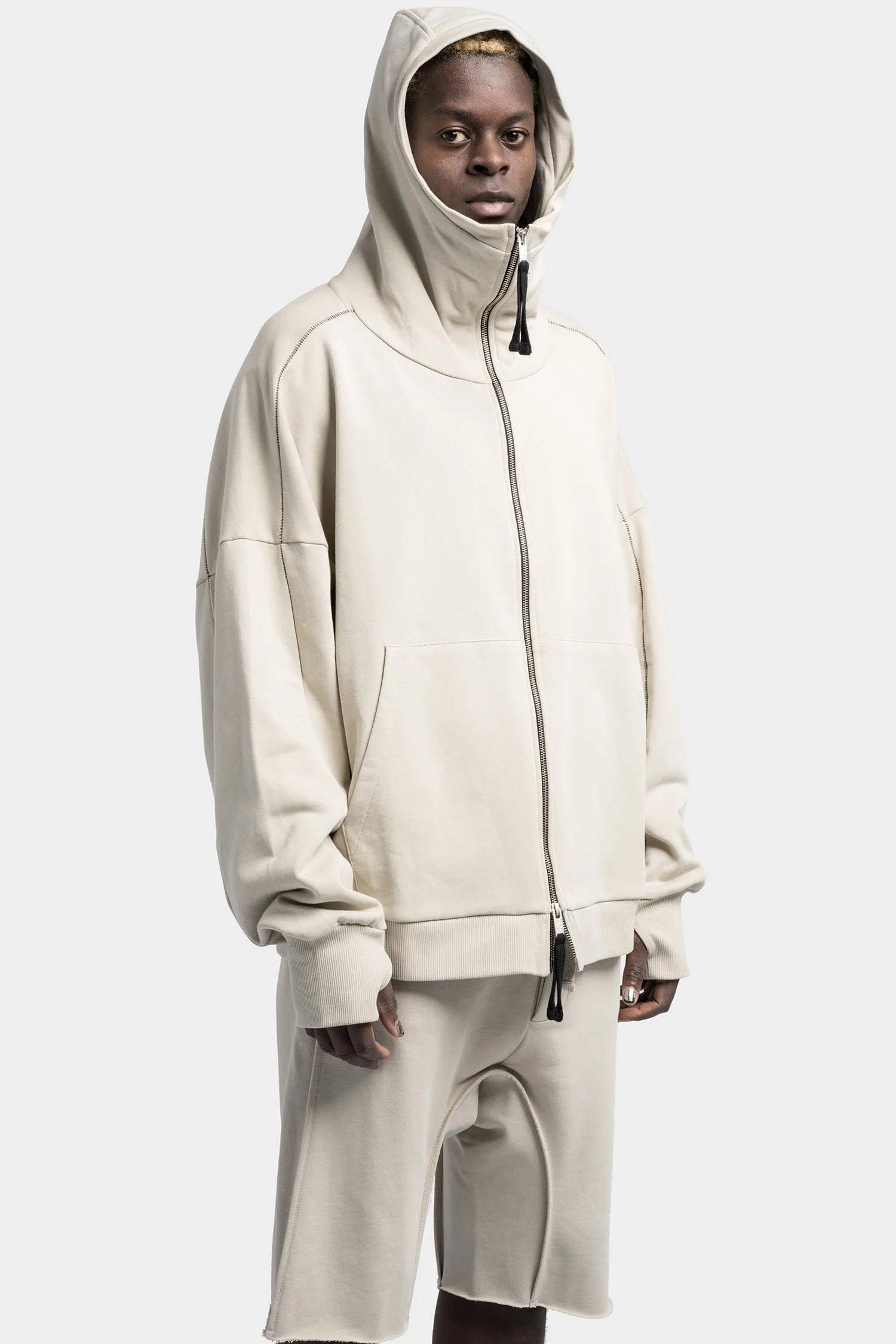 Oversized hooded zip up sweater, Sand shell