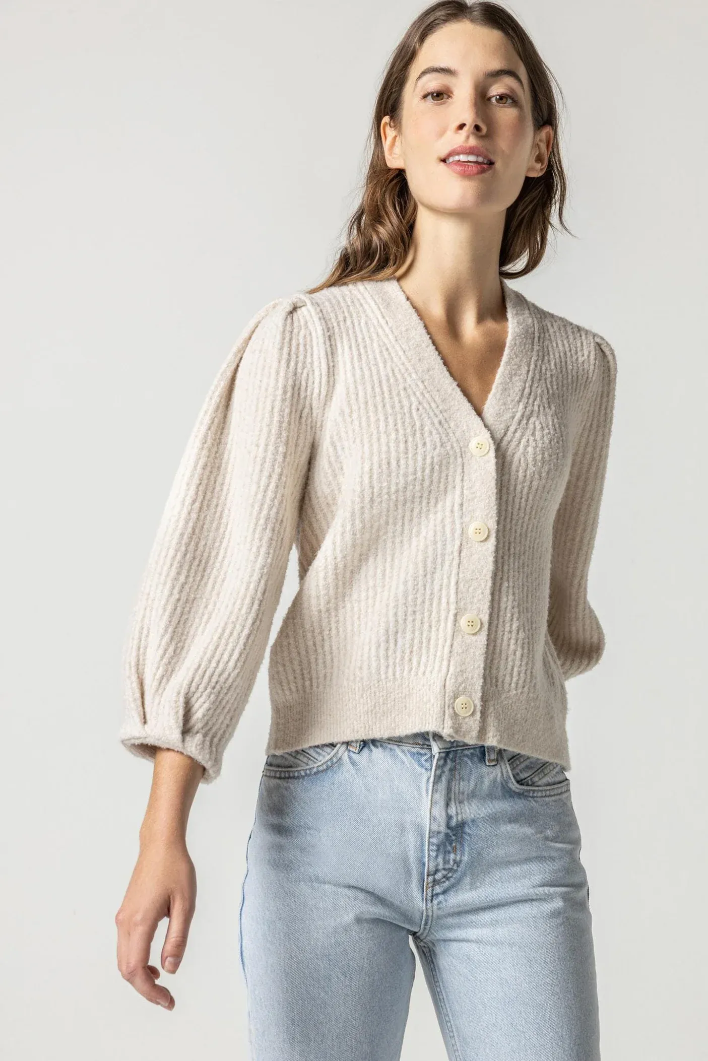 PA2249c Lilla P Puff Sleeve Cardigan Sweater