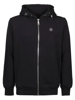 Philipp Plein Logo-Patch Zipped Drawstring Hoodie