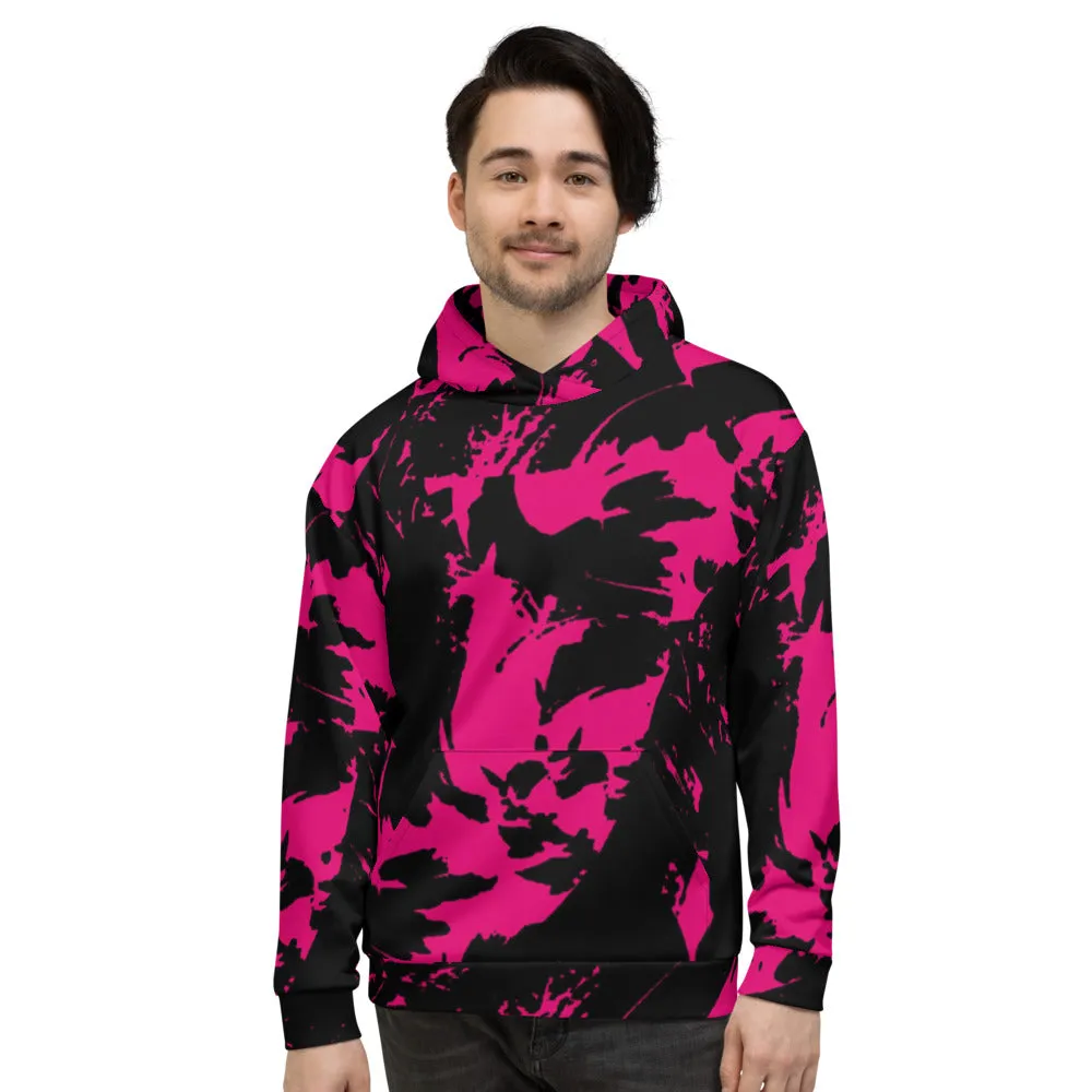 Pink and Black Paint Splatter Pullover Hoodie