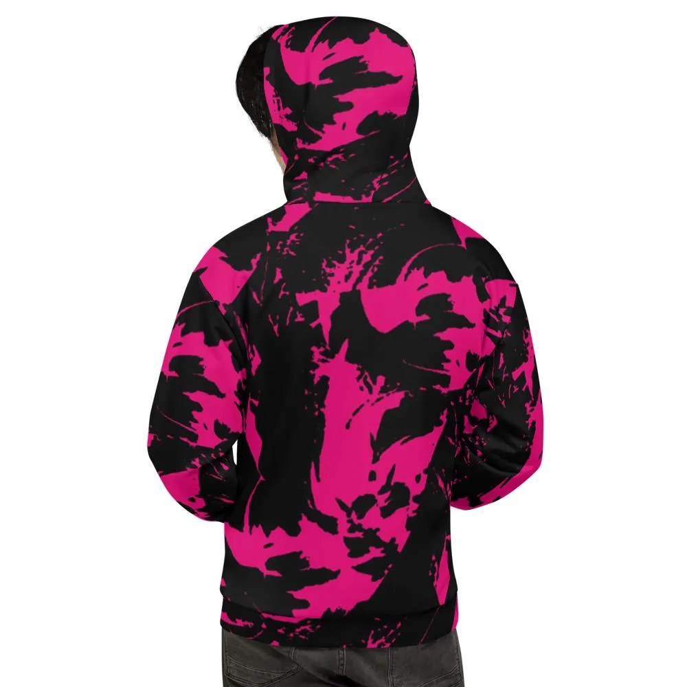 Pink and Black Paint Splatter Pullover Hoodie