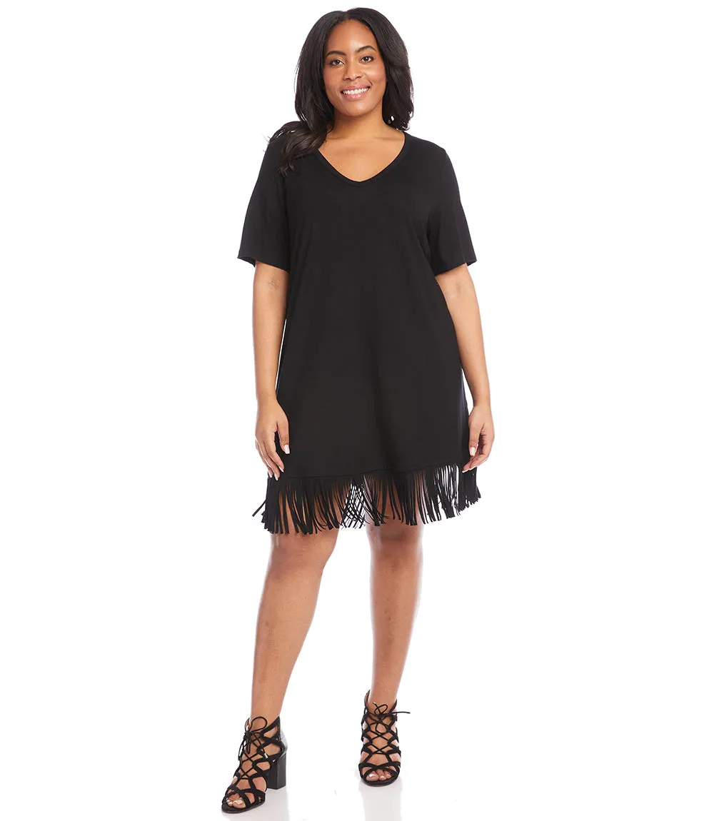 Plus Size V-Neck Fringe Dress