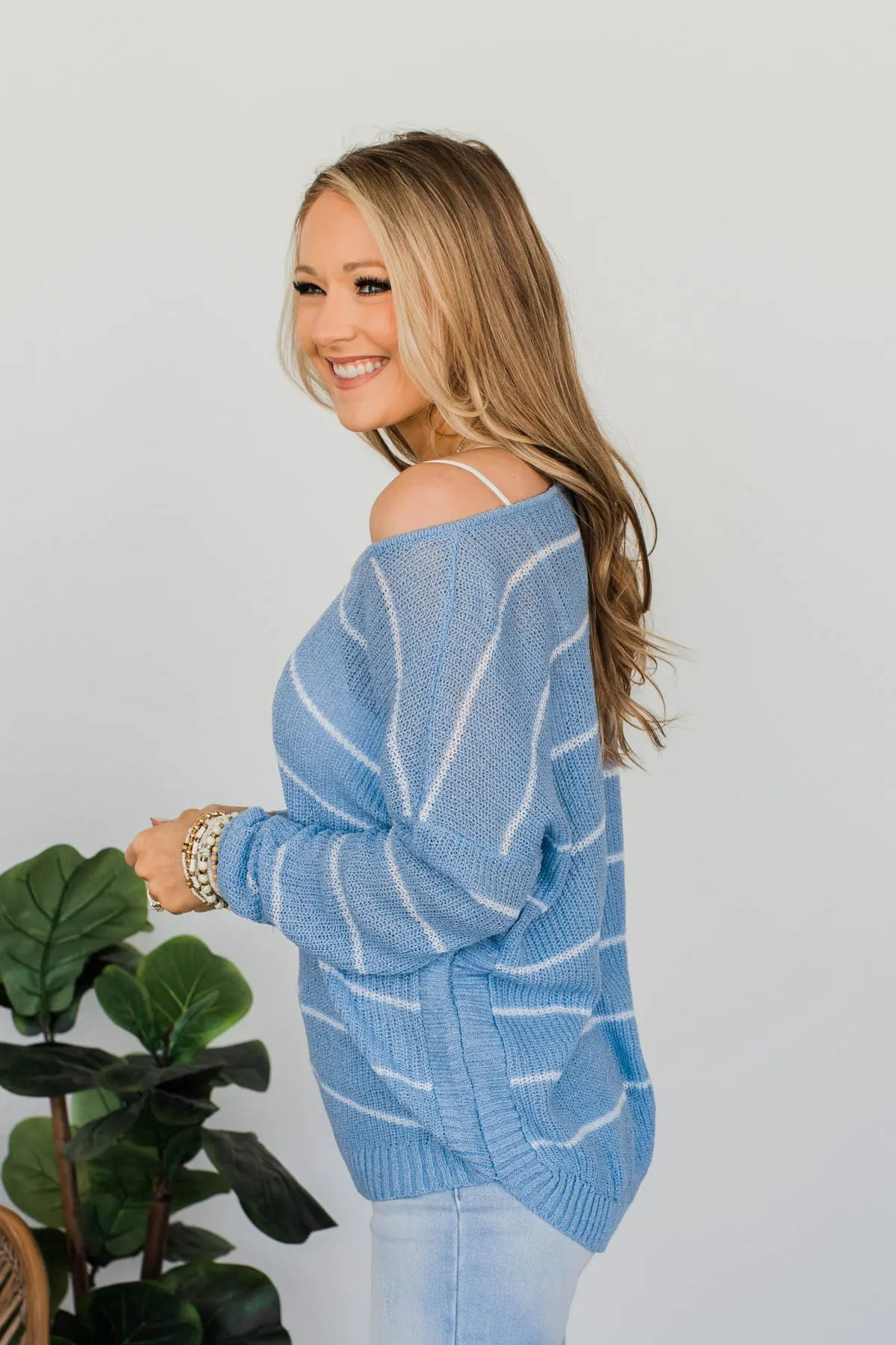 Pot Of Gold Striped Sweater- Light Blue