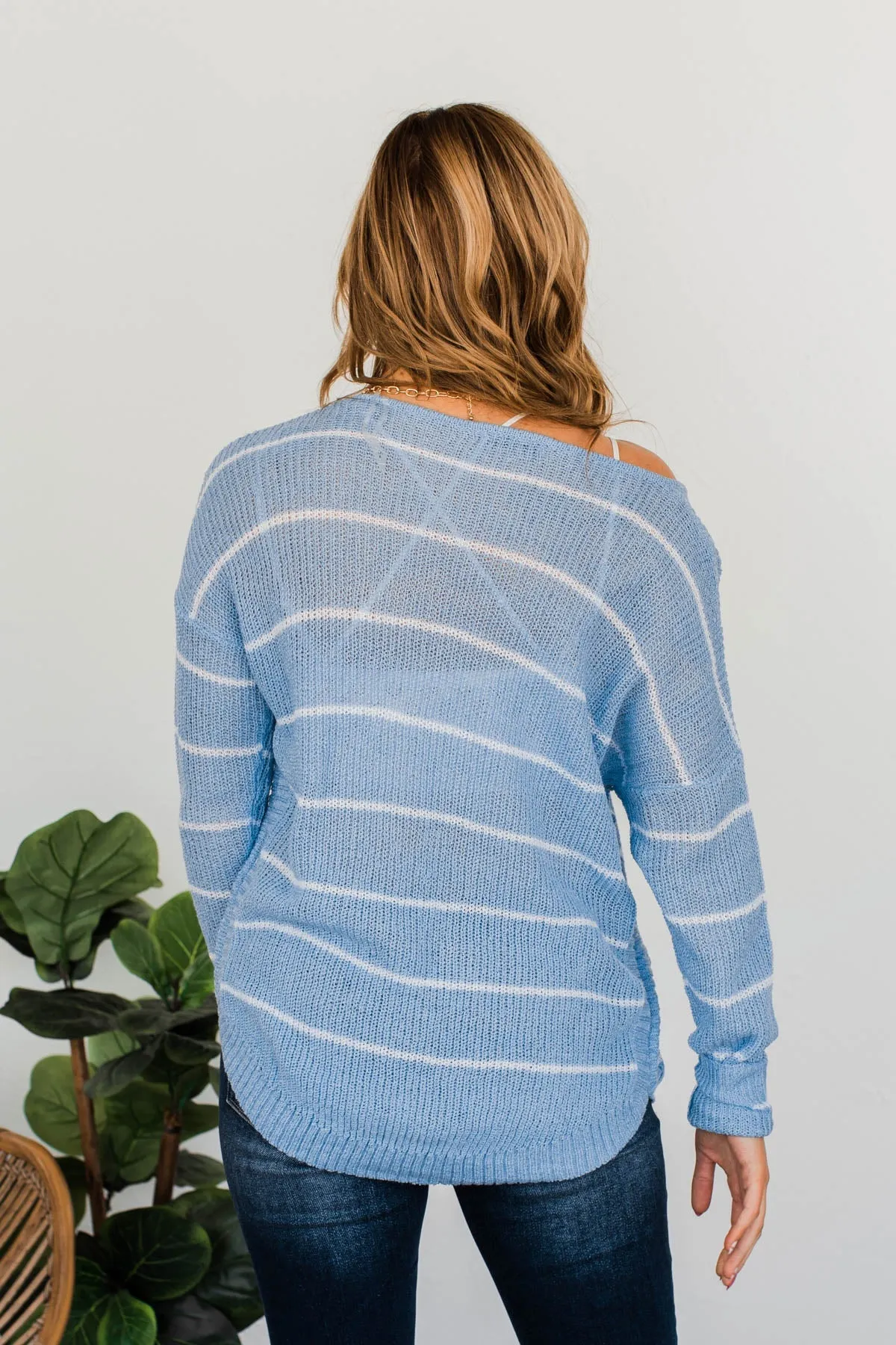 Pot Of Gold Striped Sweater- Light Blue