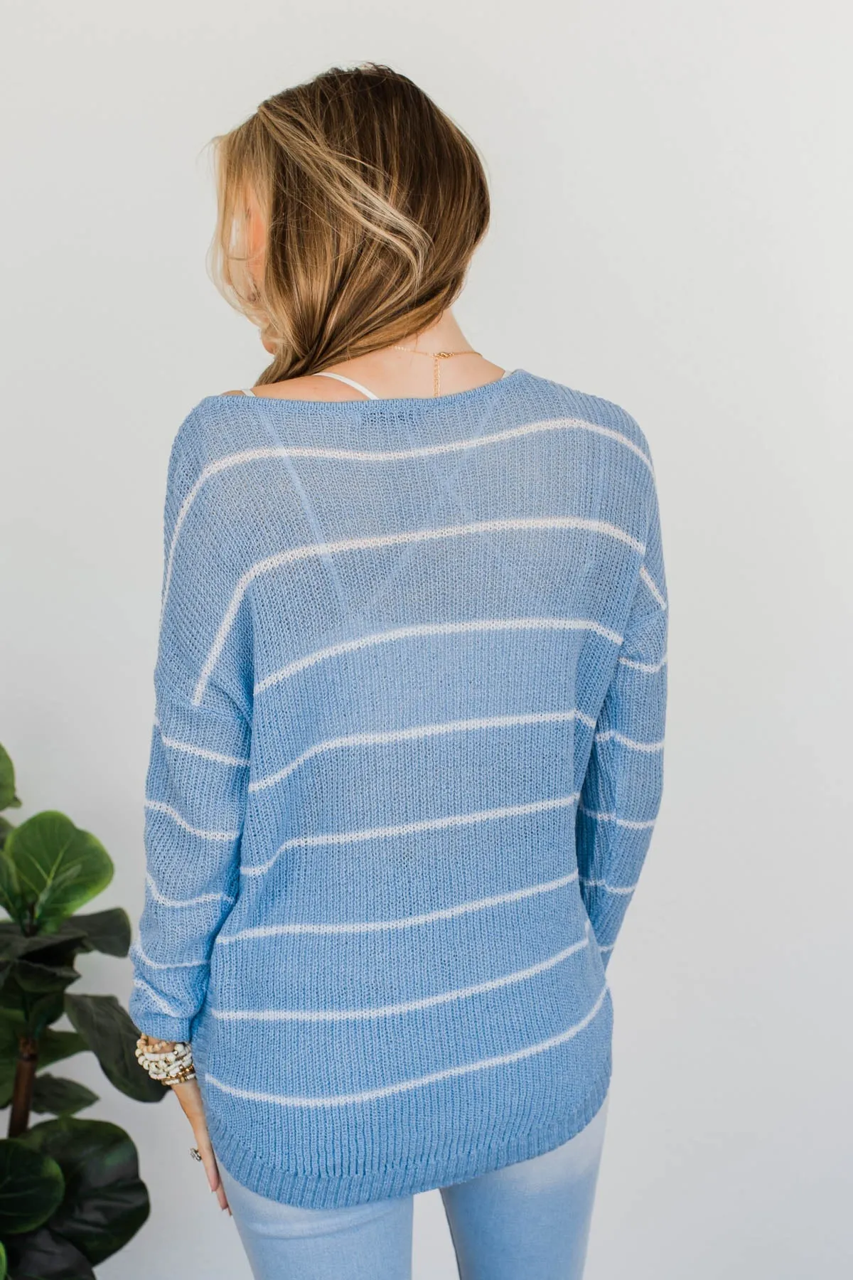 Pot Of Gold Striped Sweater- Light Blue