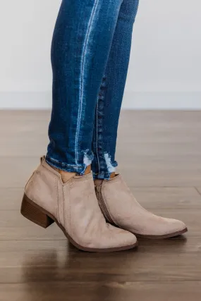 Qupid Rager Booties- Taupe Suede