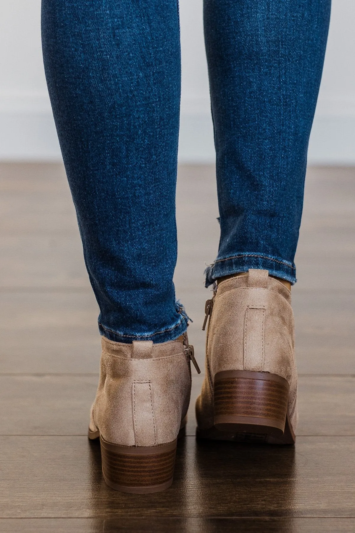 Qupid Rager Booties- Taupe Suede