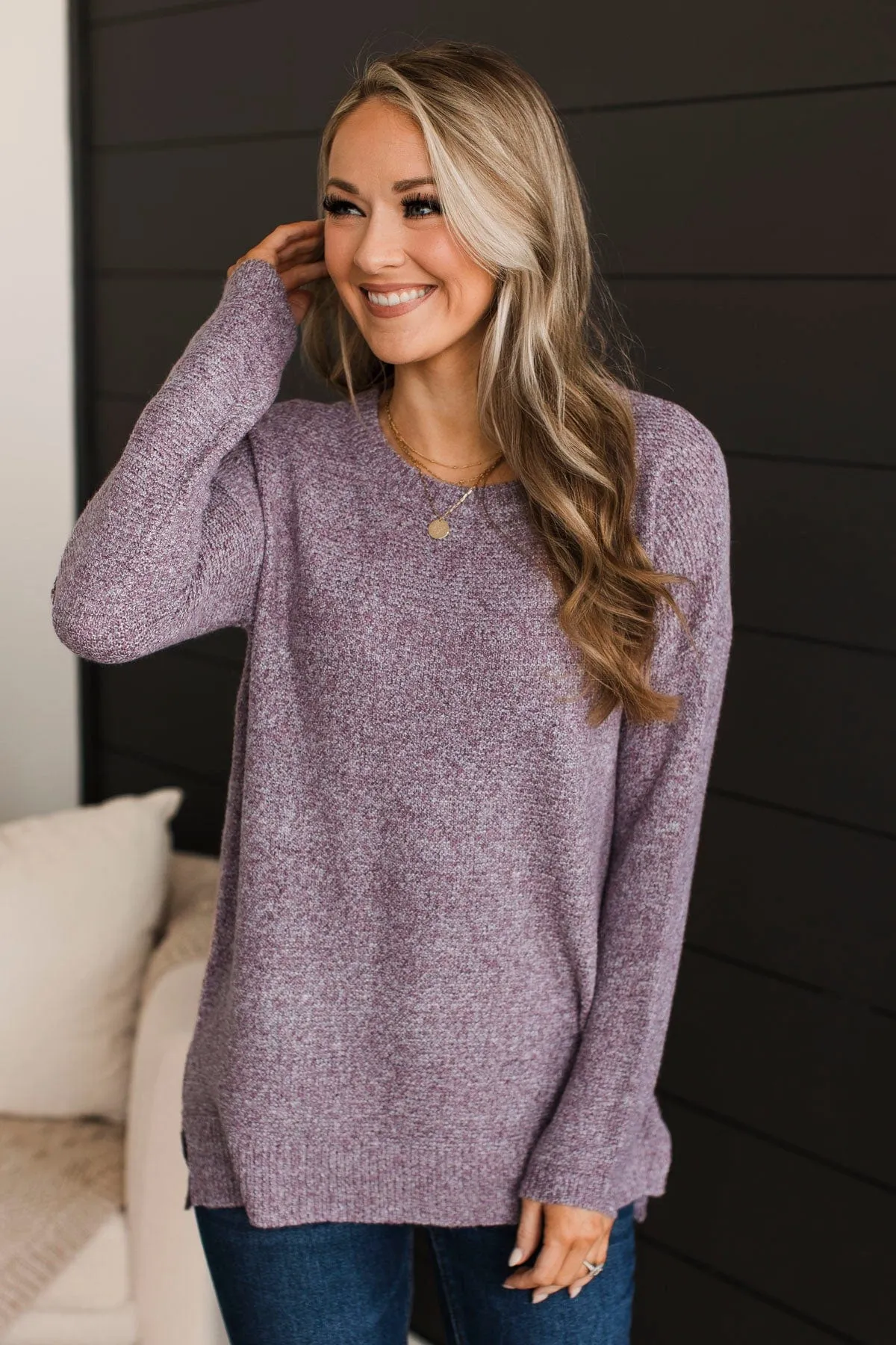 Reaching Out To You Knit Sweater- Purple