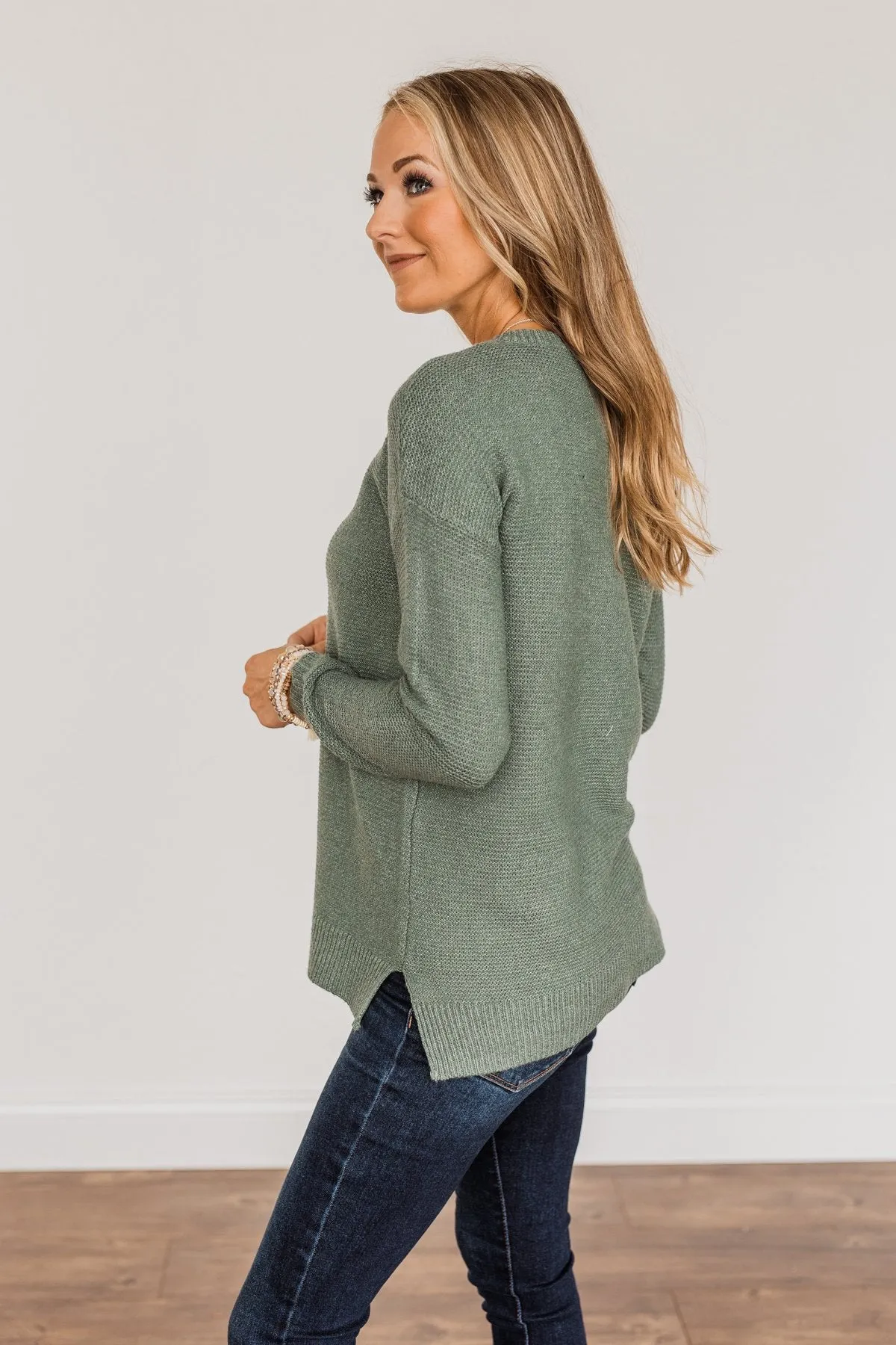 Reaching Out To You Knit Sweater- Sage