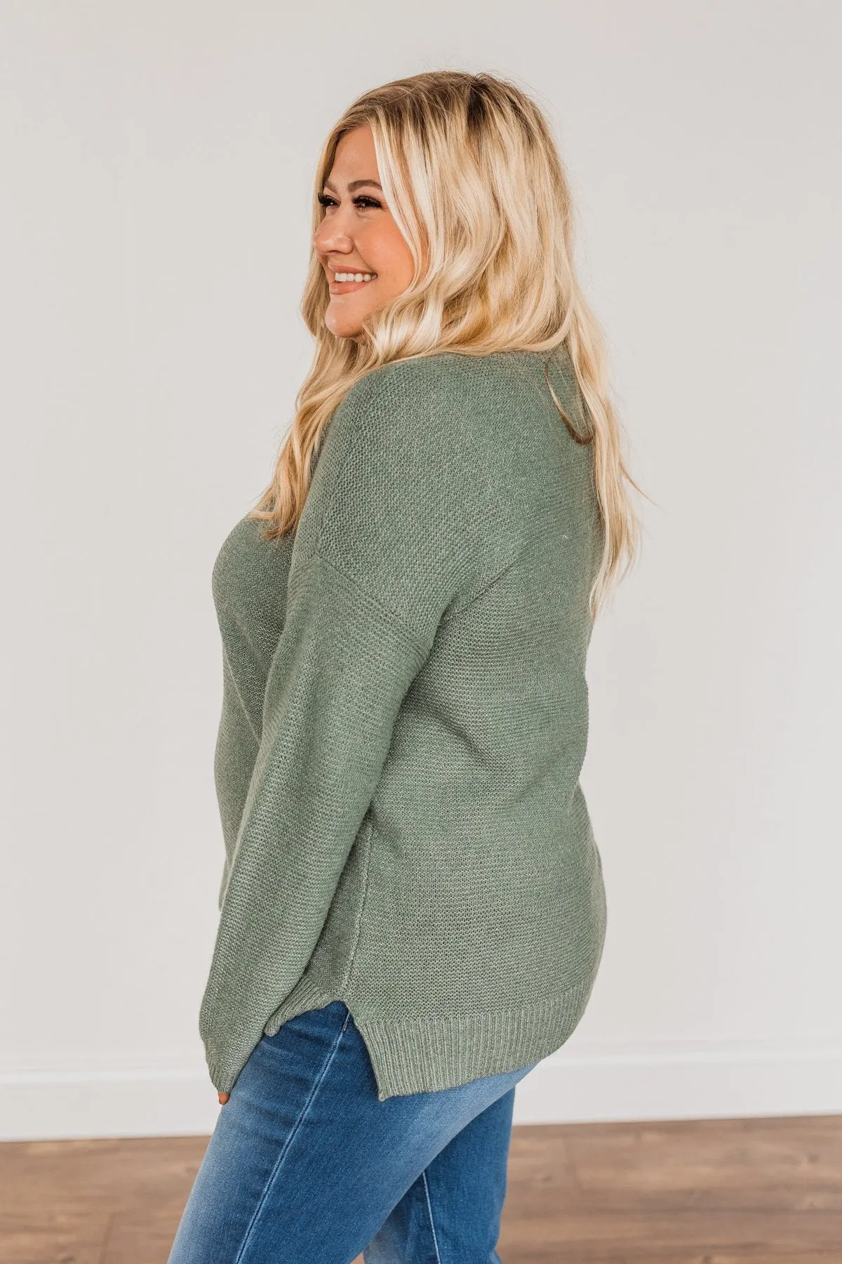 Reaching Out To You Knit Sweater- Sage