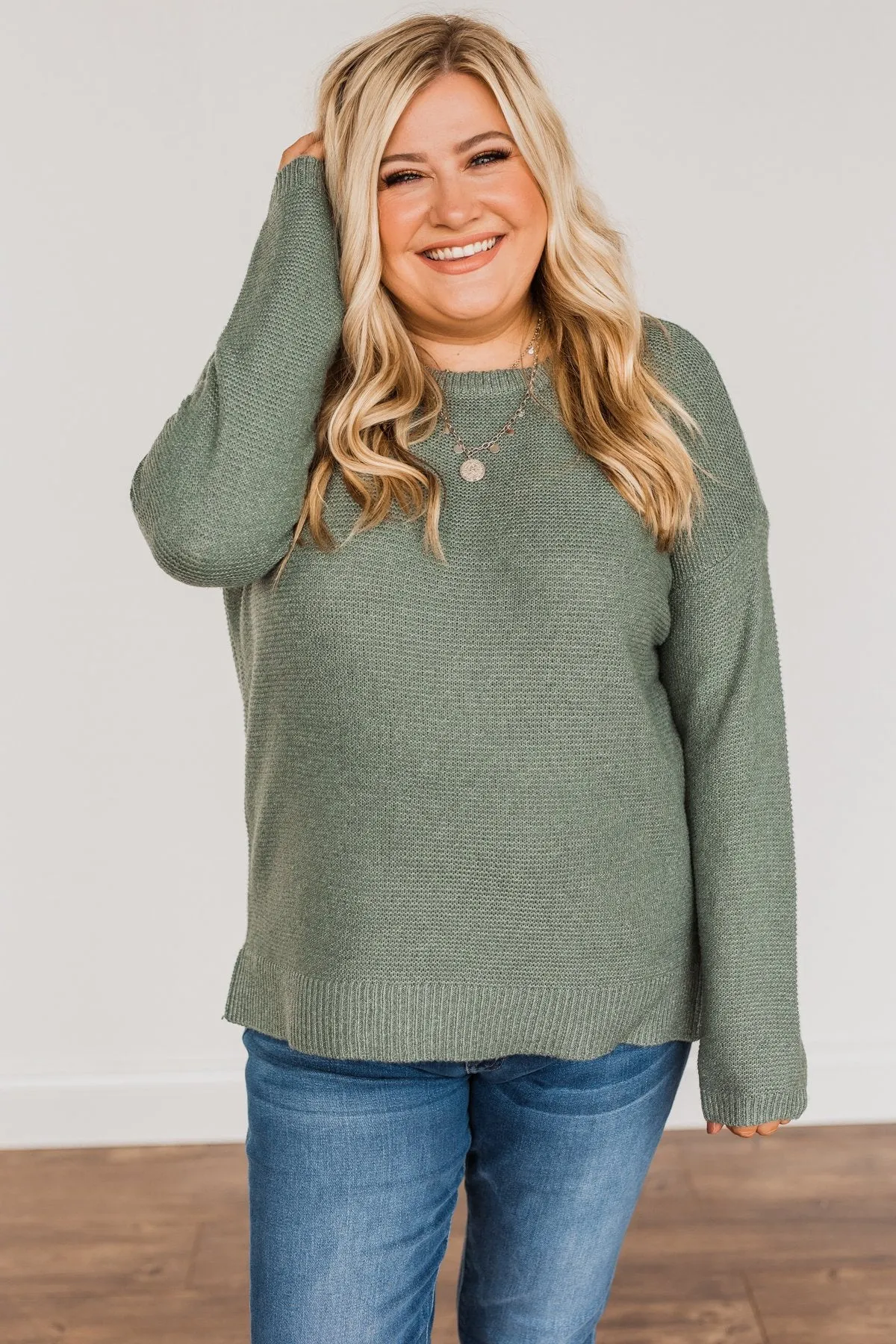 Reaching Out To You Knit Sweater- Sage