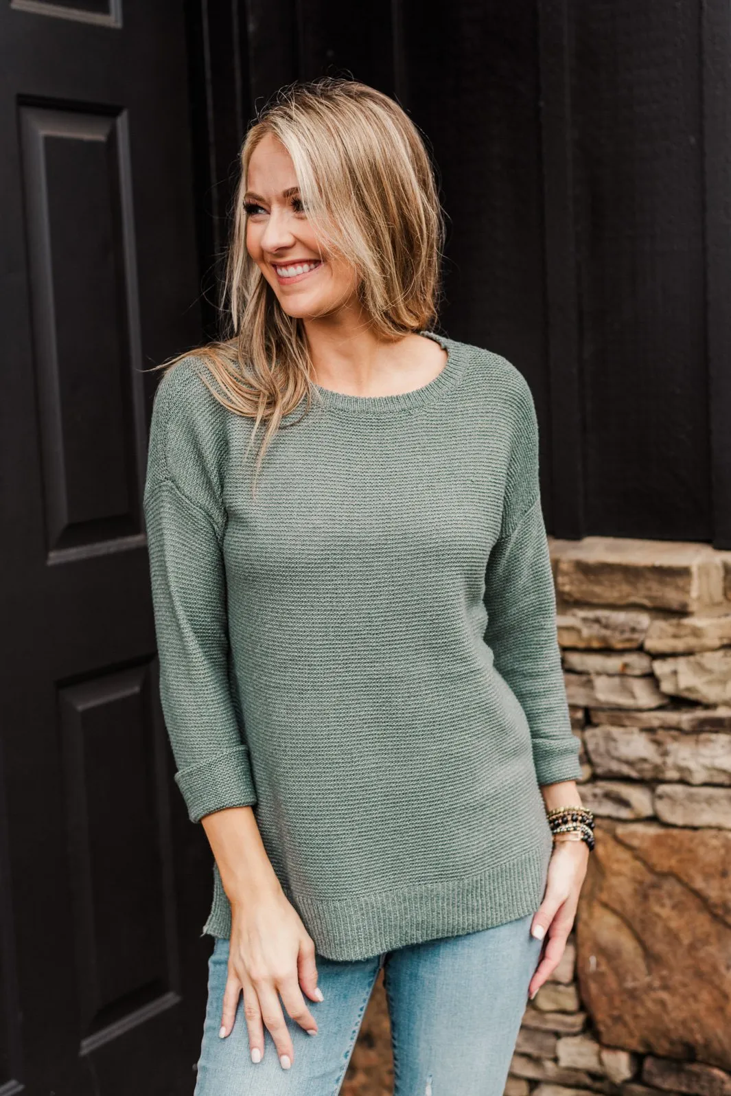 Reaching Out To You Knit Sweater- Sage