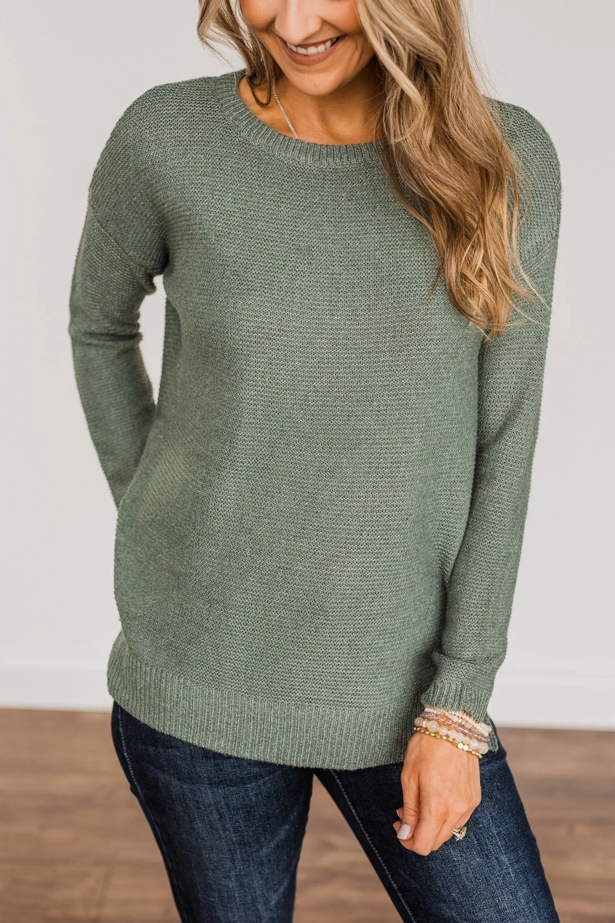 Reaching Out To You Knit Sweater- Sage