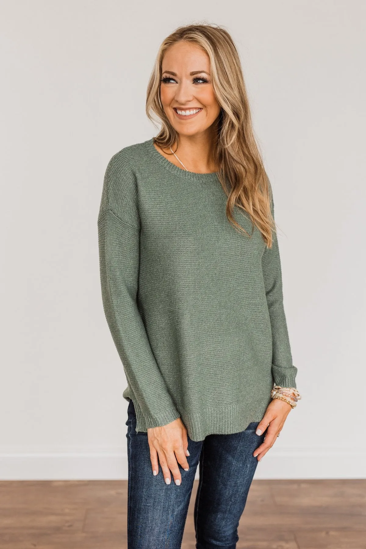 Reaching Out To You Knit Sweater- Sage