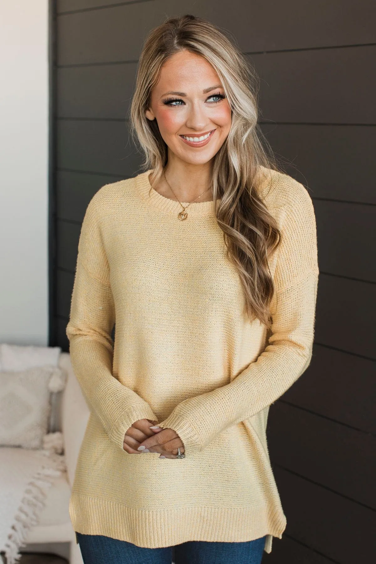 Reaching Out To You Knit Sweater- Yellow