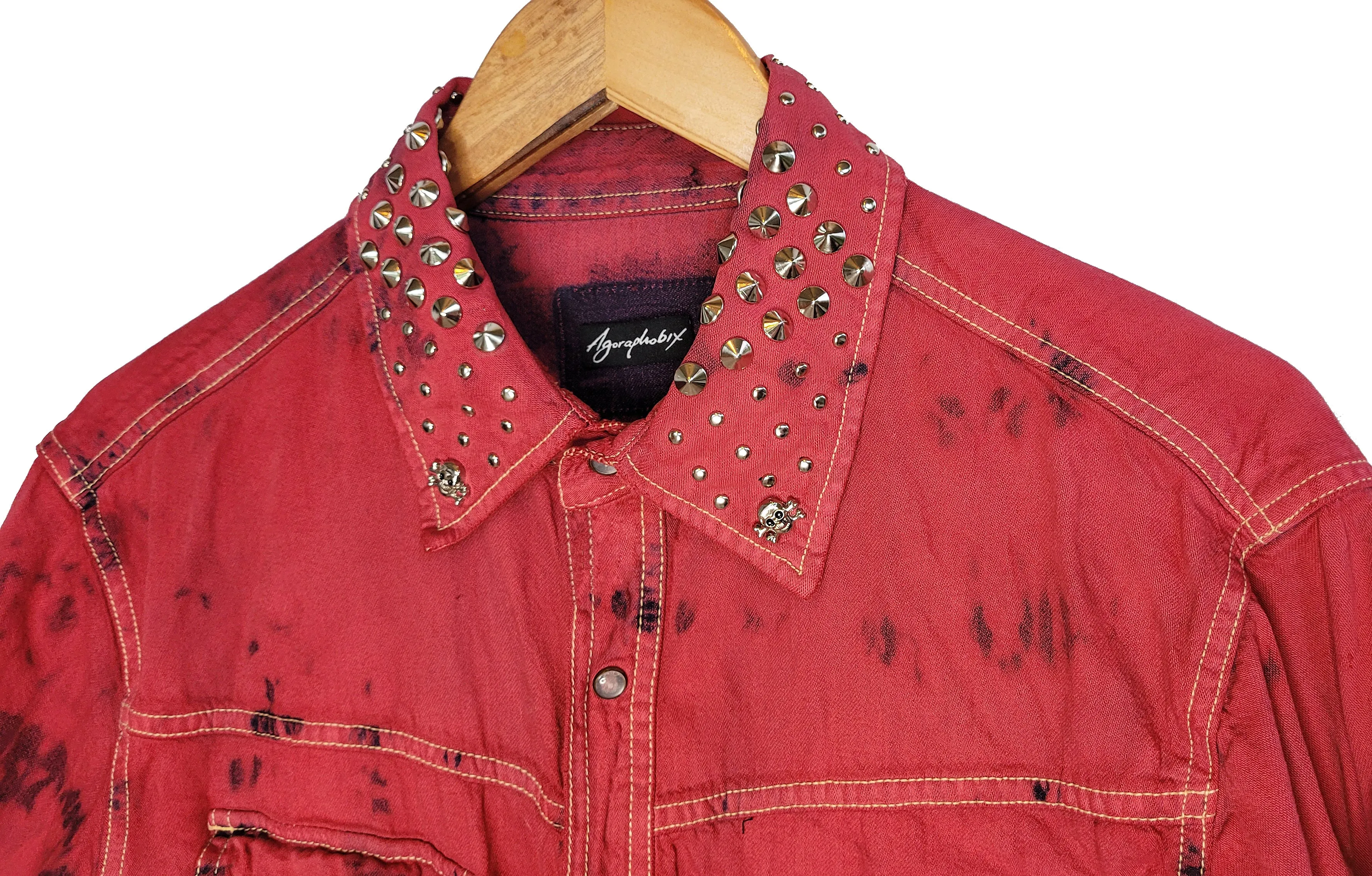 Red tie dye studded denim shirt | Size L Unisex