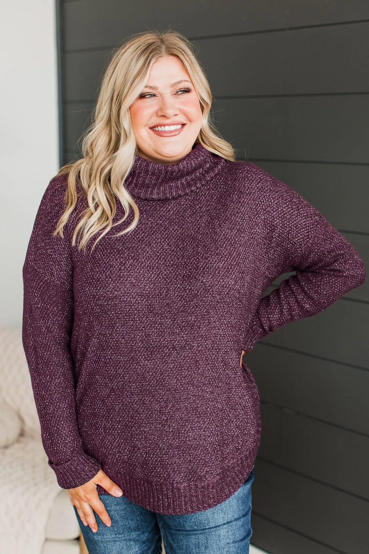 Romance Awaits Turtle Neck Sweater- Dark Plum