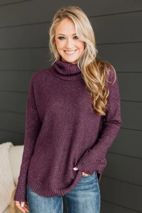 Romance Awaits Turtle Neck Sweater- Dark Plum