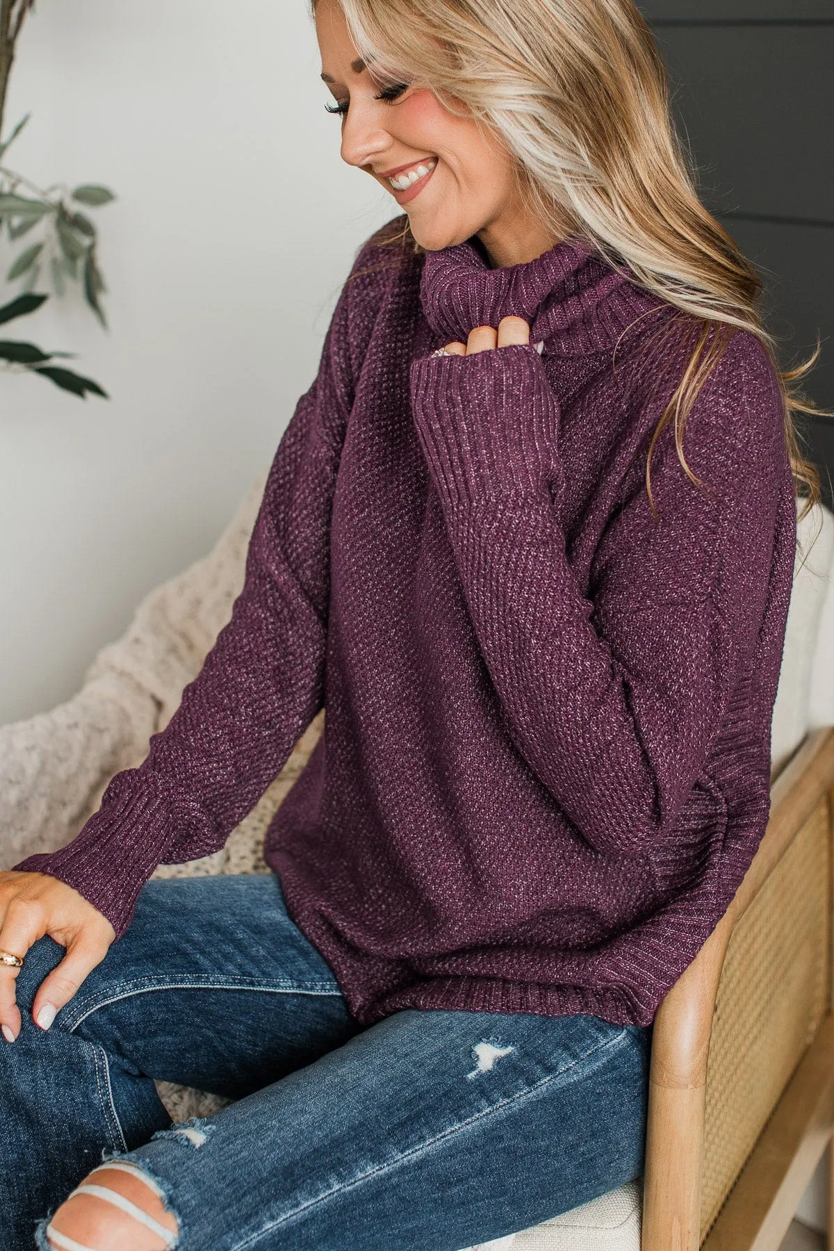 Romance Awaits Turtle Neck Sweater- Dark Plum