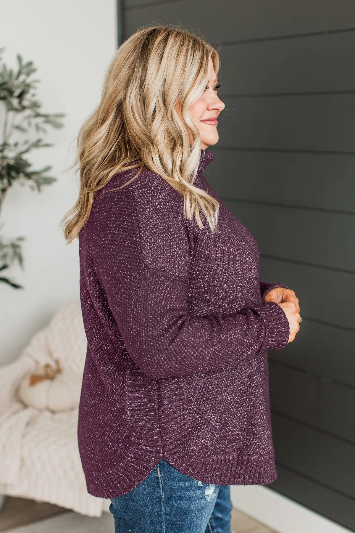 Romance Awaits Turtle Neck Sweater- Dark Plum