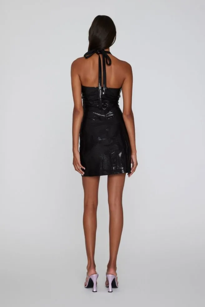 Rotate - Foil Jersey Mini Twisted Dress - Black