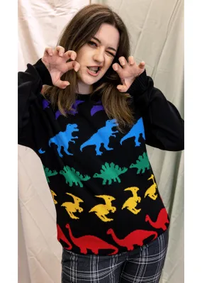 Run & Fly Rainbow Dino Jumper Sweater Black