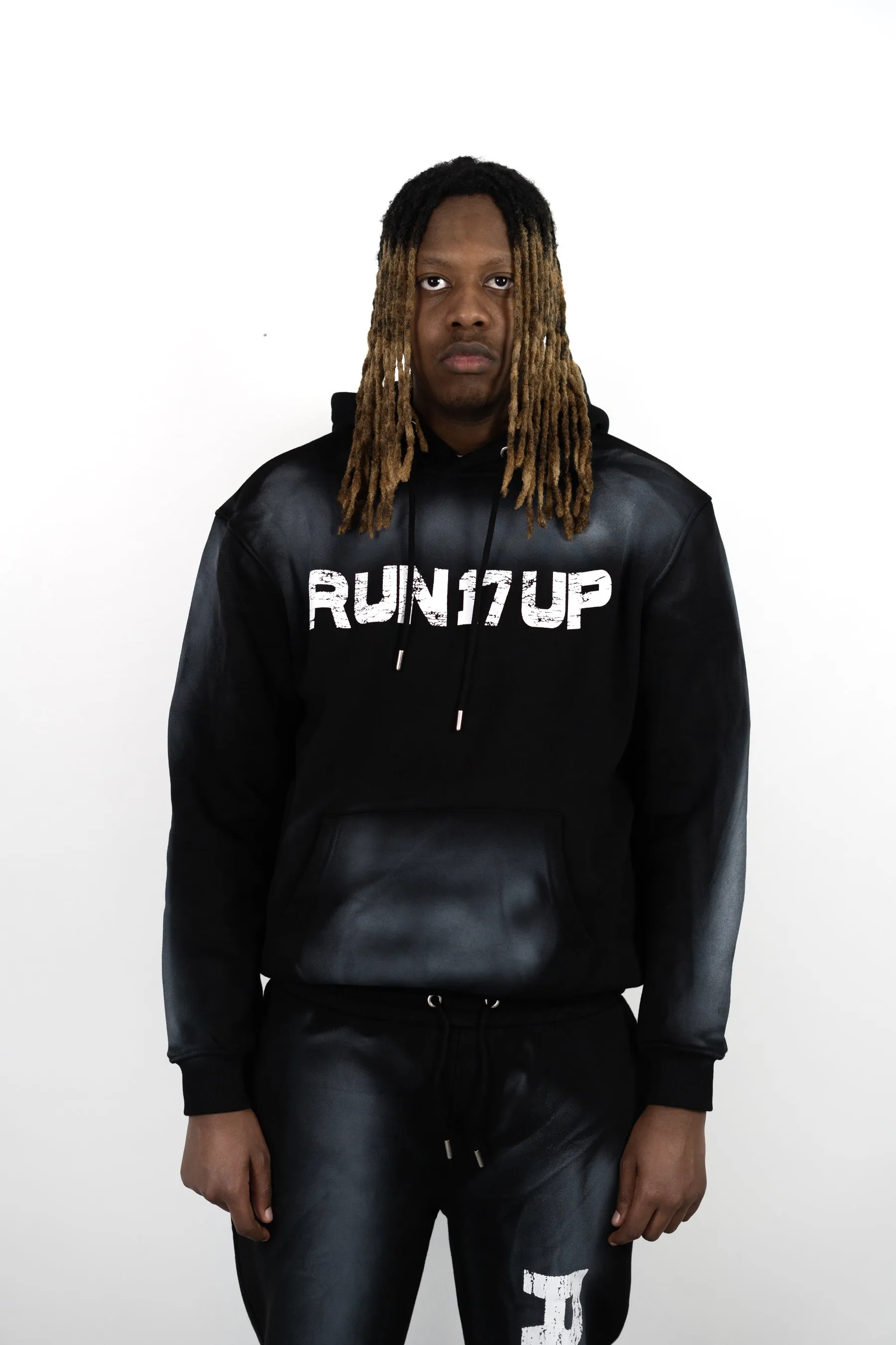 Run 17 Up Black Spray Print Hoodie