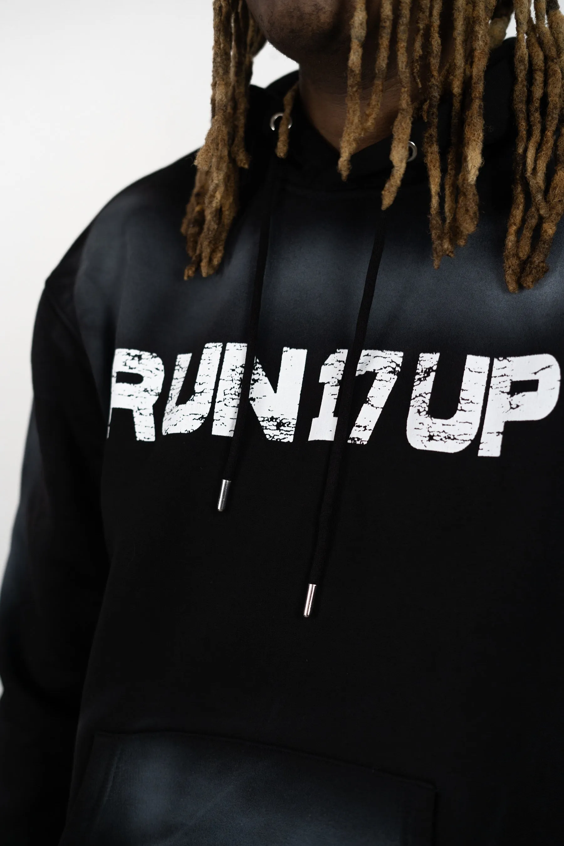 Run 17 Up Black Spray Print Hoodie