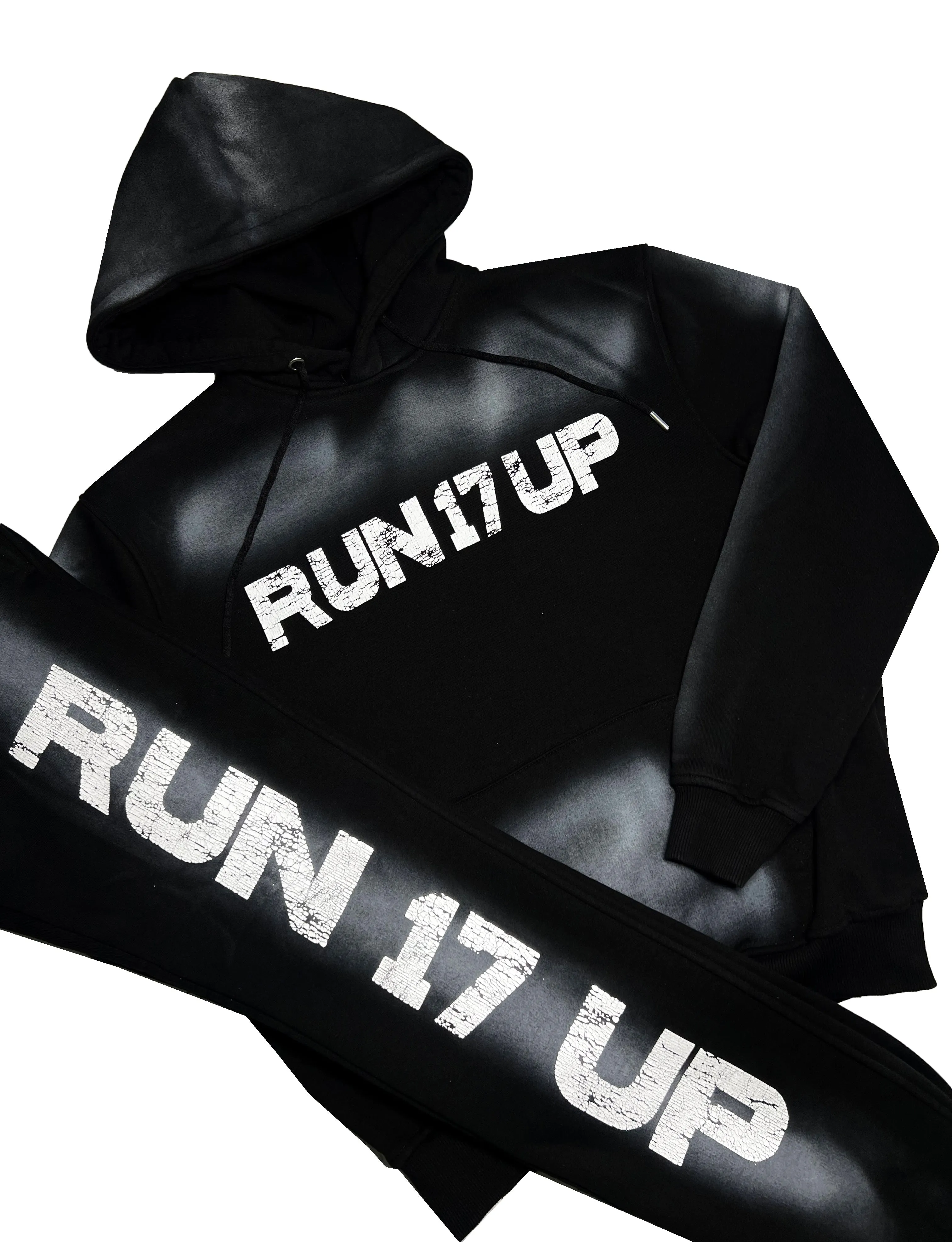 Run 17 Up Black Spray Print Hoodie