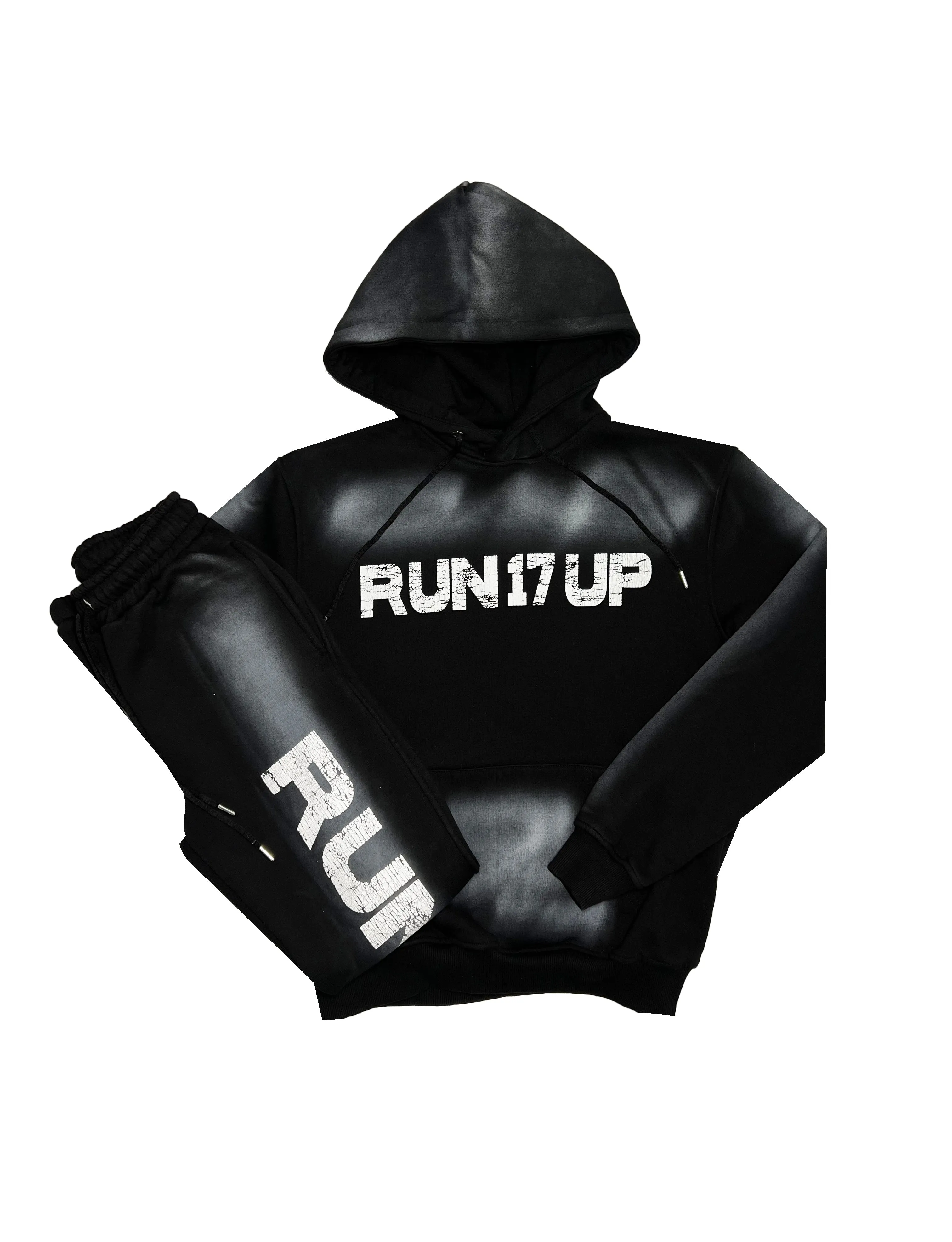 Run 17 Up Black Spray Print Hoodie