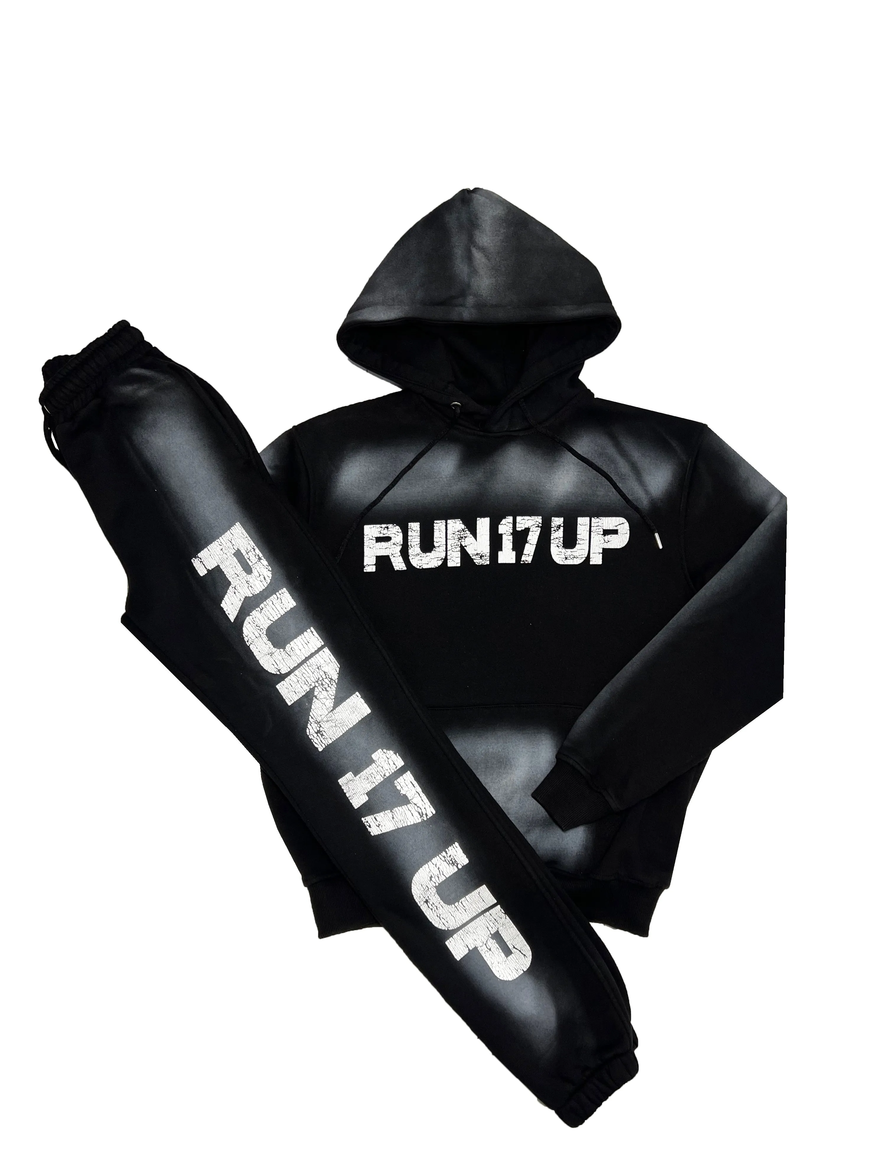 Run 17 Up Black Spray Print Hoodie