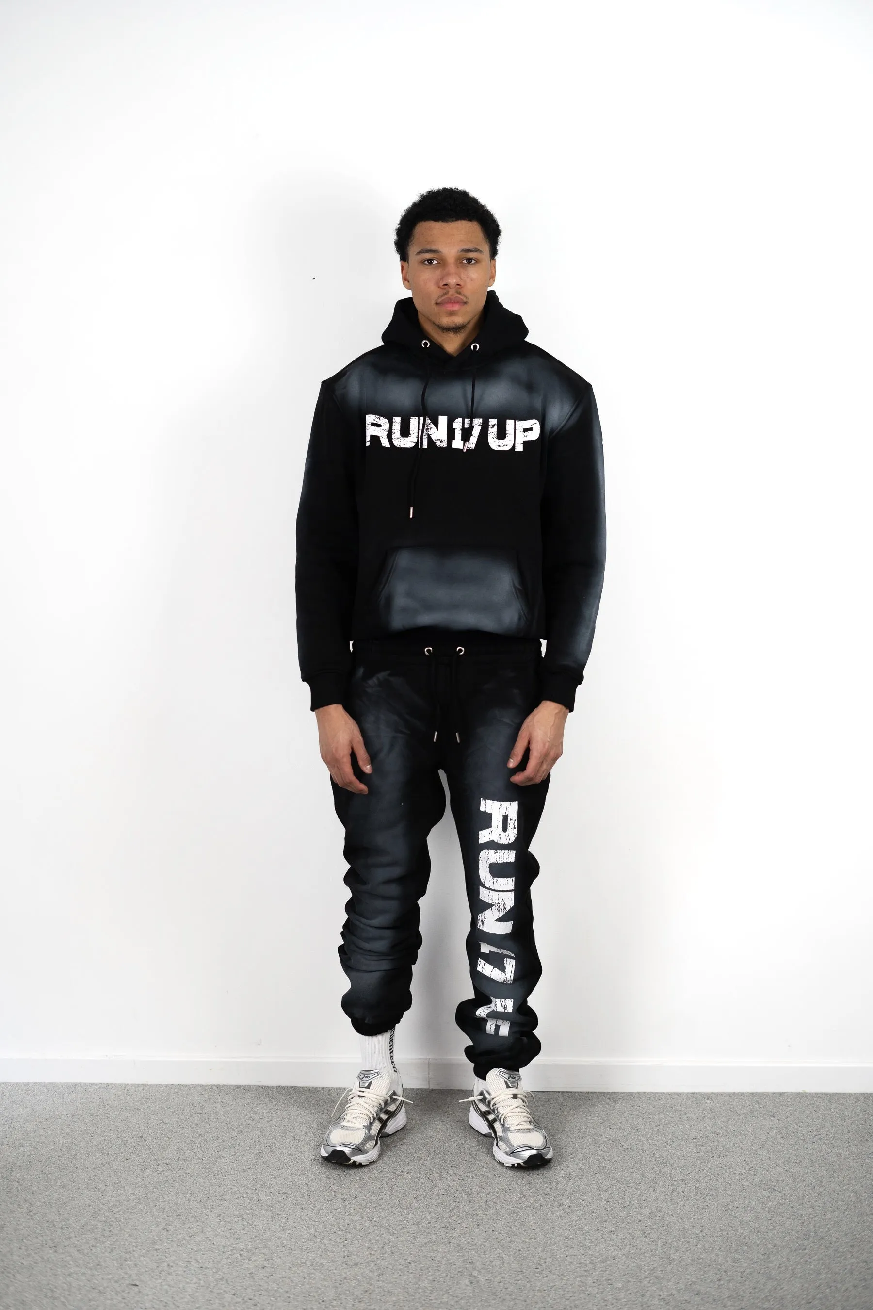 Run 17 Up Black Spray Print Hoodie