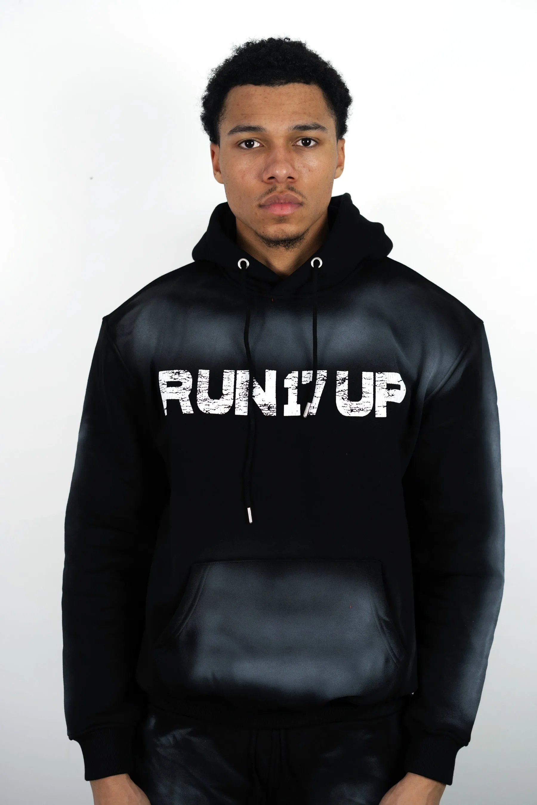 Run 17 Up Black Spray Print Hoodie