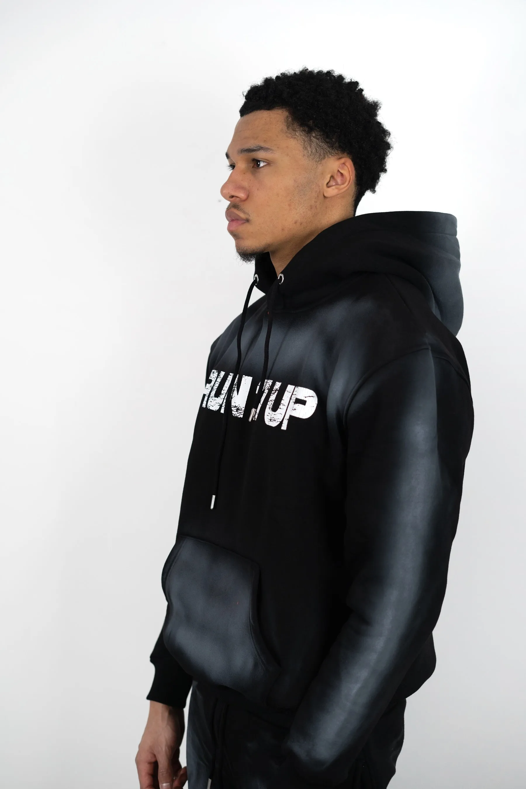 Run 17 Up Black Spray Print Hoodie