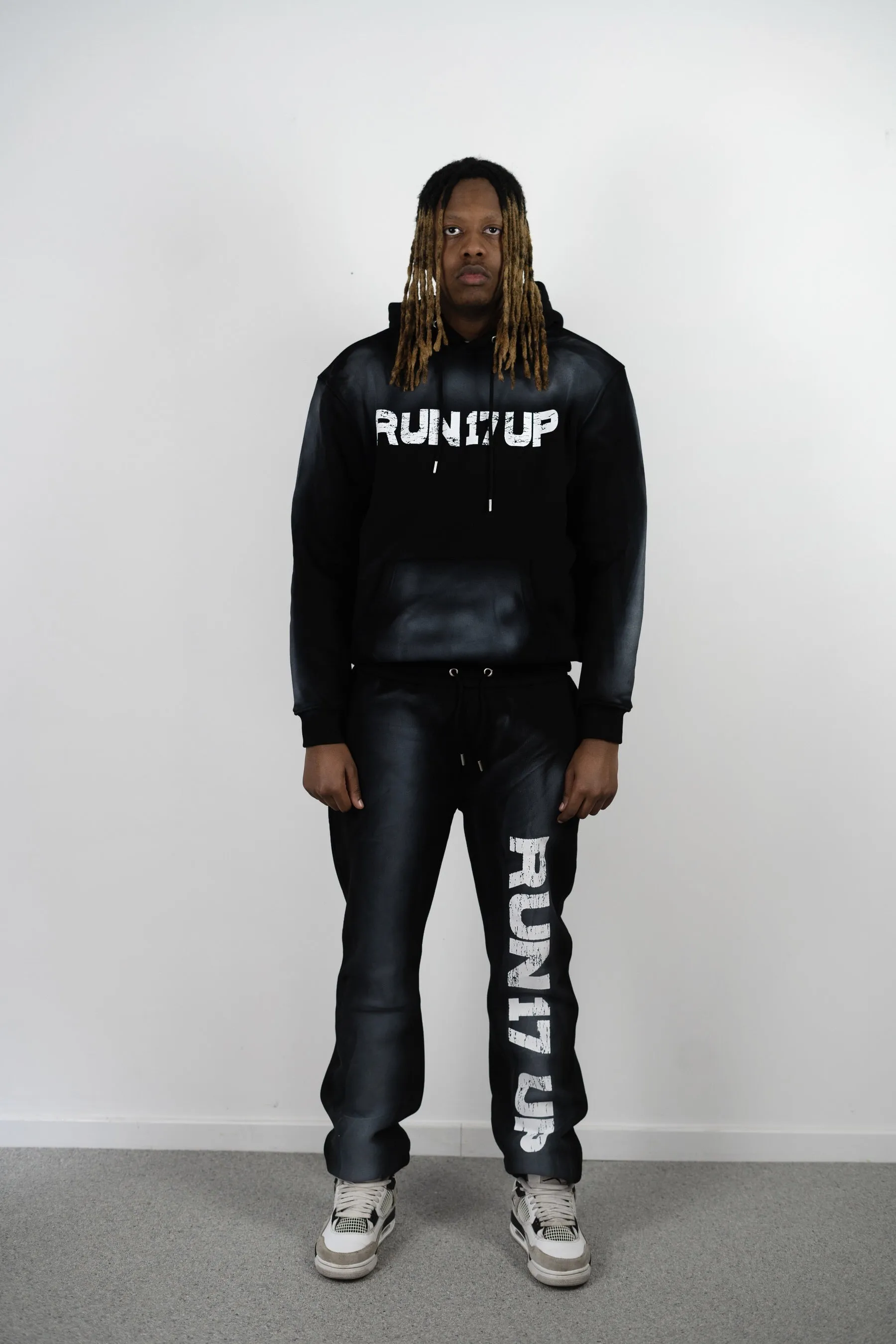 Run 17 Up Black Spray Print Hoodie