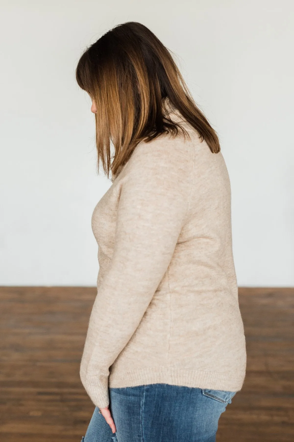 Say My Name Cowl Neck Sweater- Oatmeal