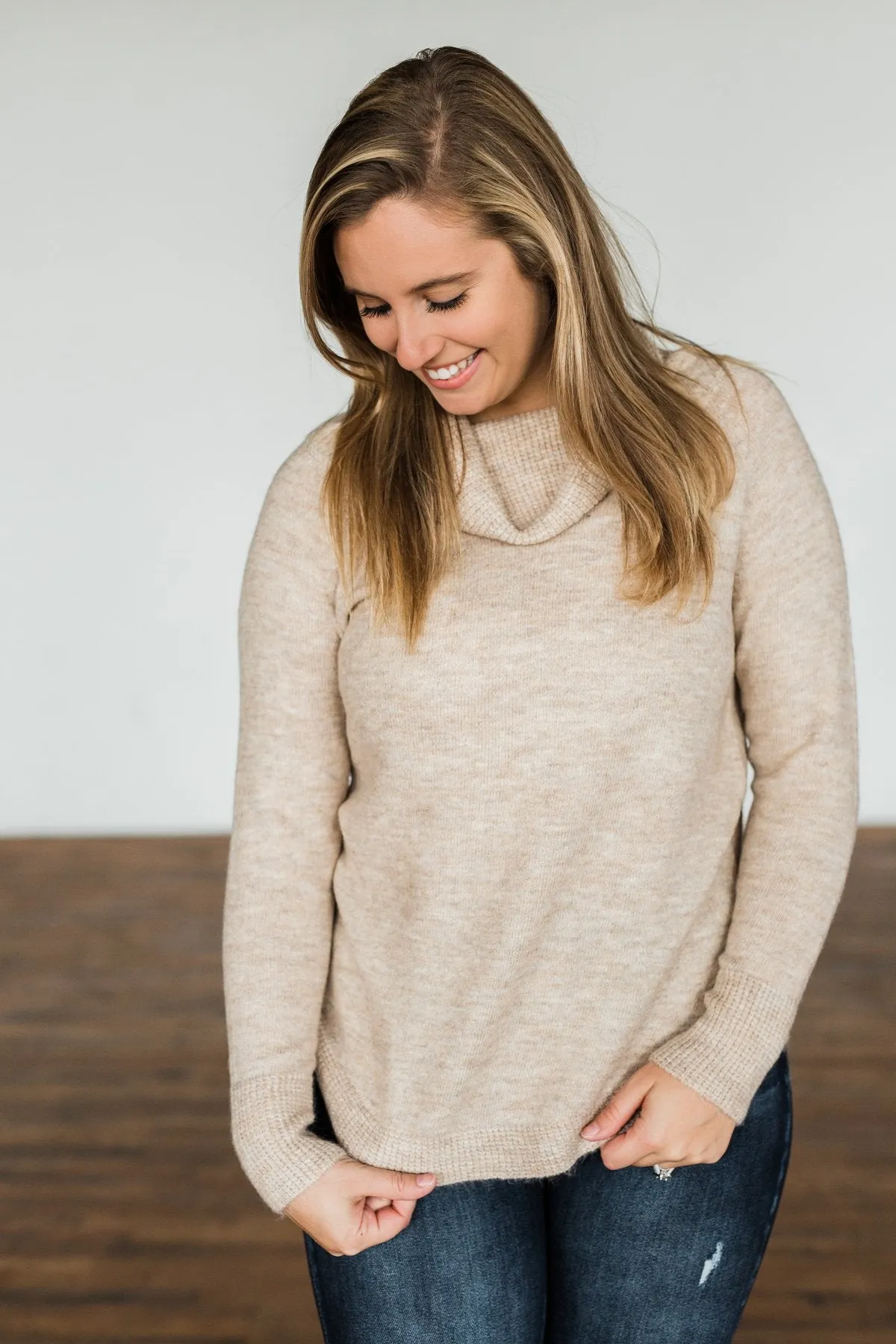 Say My Name Cowl Neck Sweater- Oatmeal