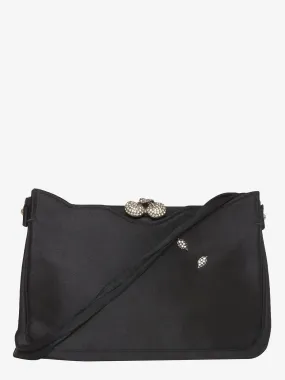 Shoulder bag in black satin