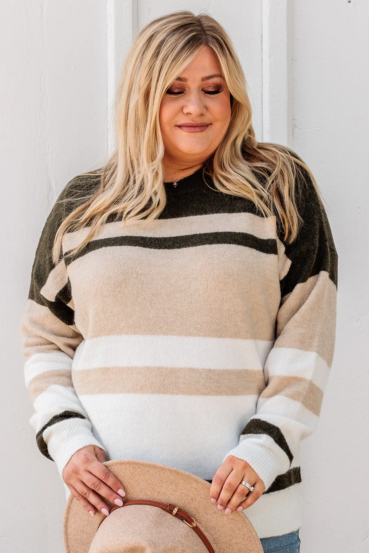 Showering Affections Striped Sweater- Light Taupe & Olive