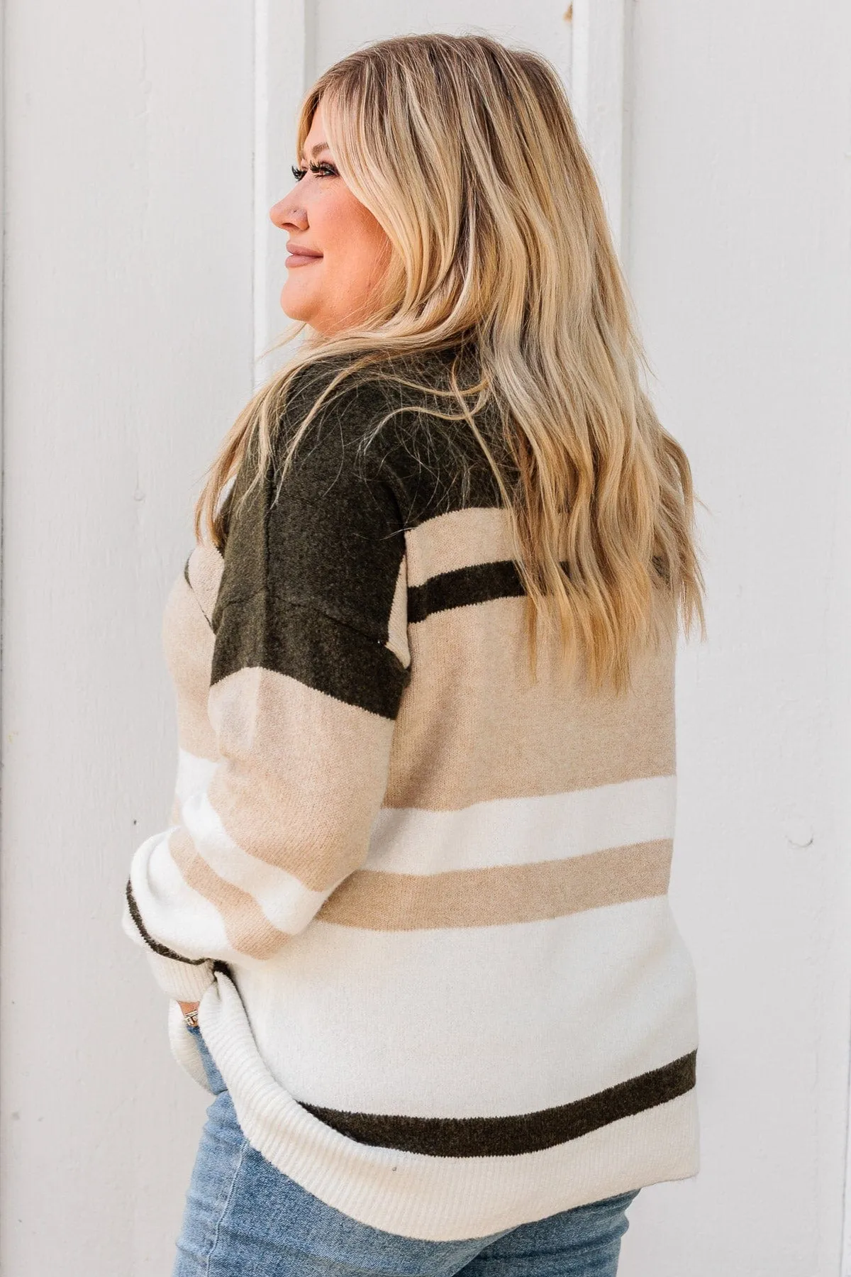 Showering Affections Striped Sweater- Light Taupe & Olive