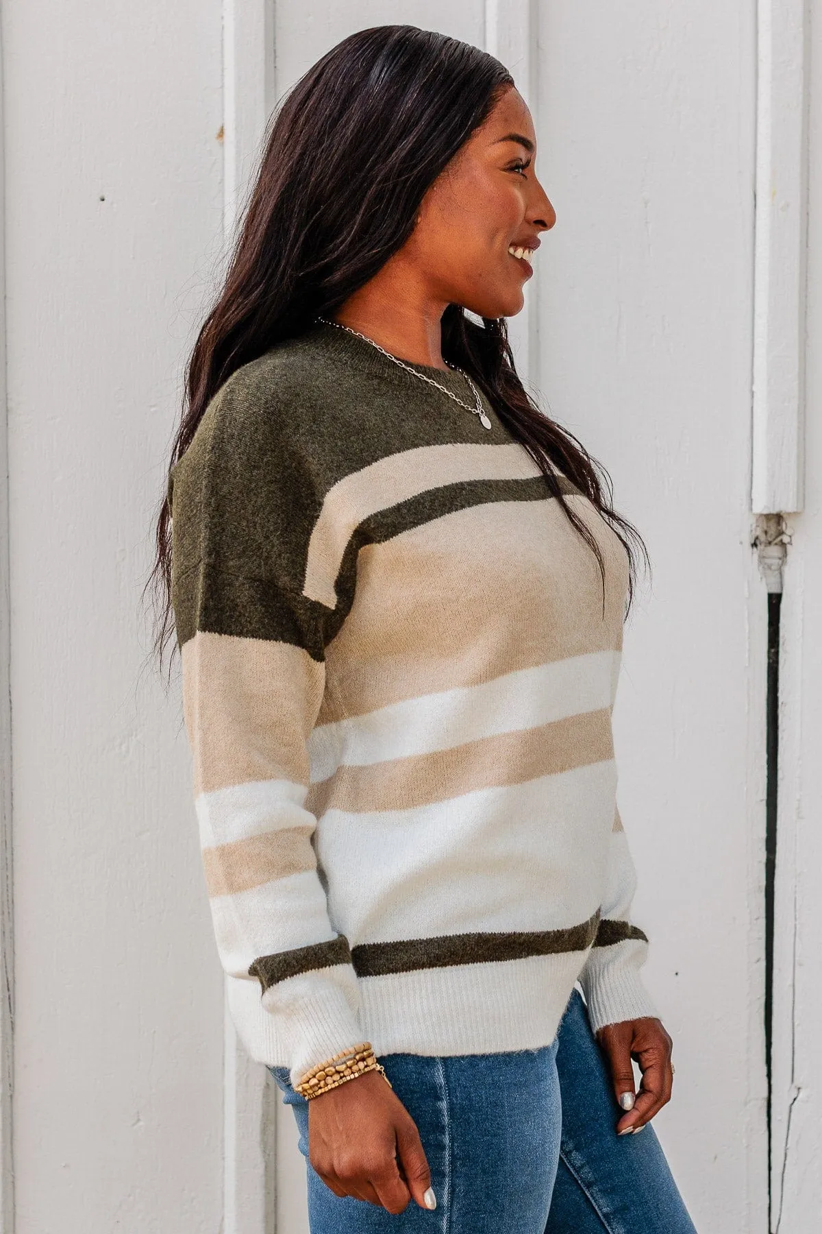 Showering Affections Striped Sweater- Light Taupe & Olive