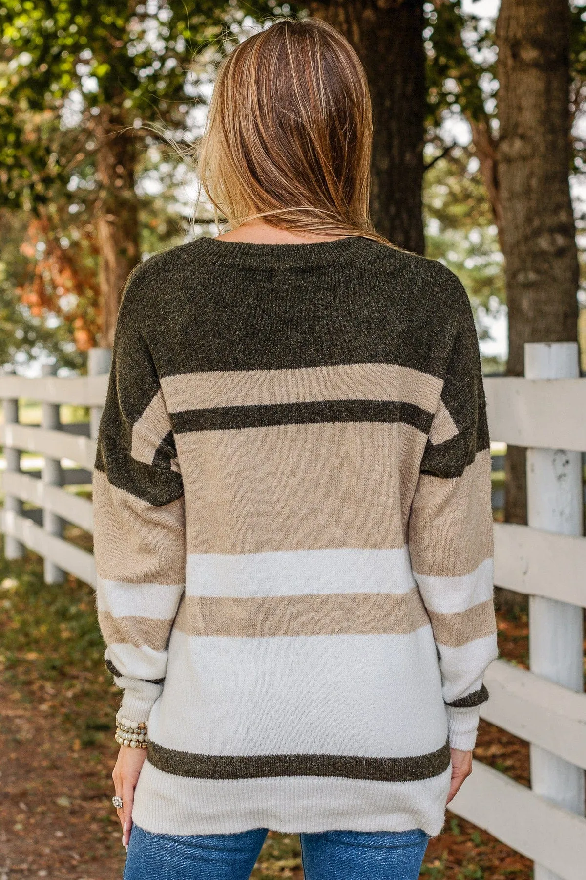 Showering Affections Striped Sweater- Light Taupe & Olive