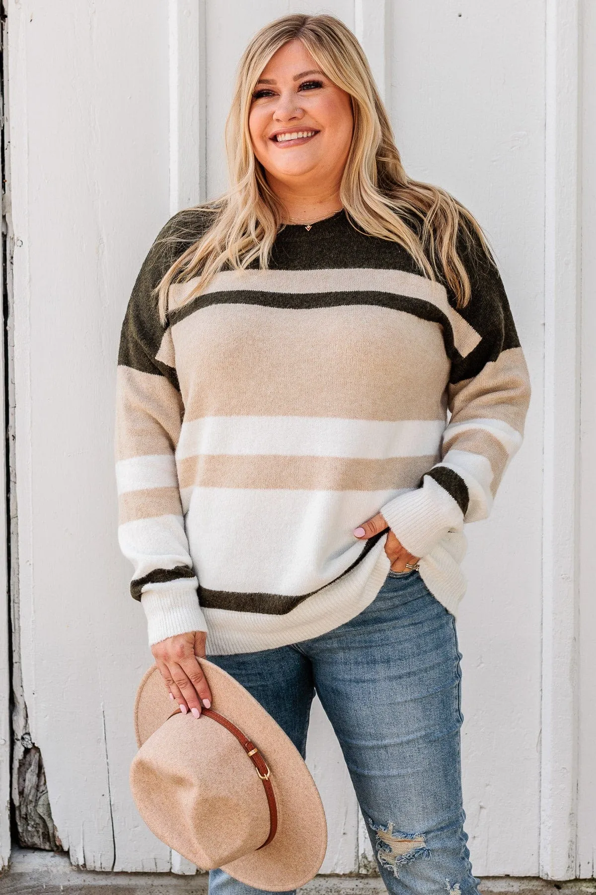 Showering Affections Striped Sweater- Light Taupe & Olive