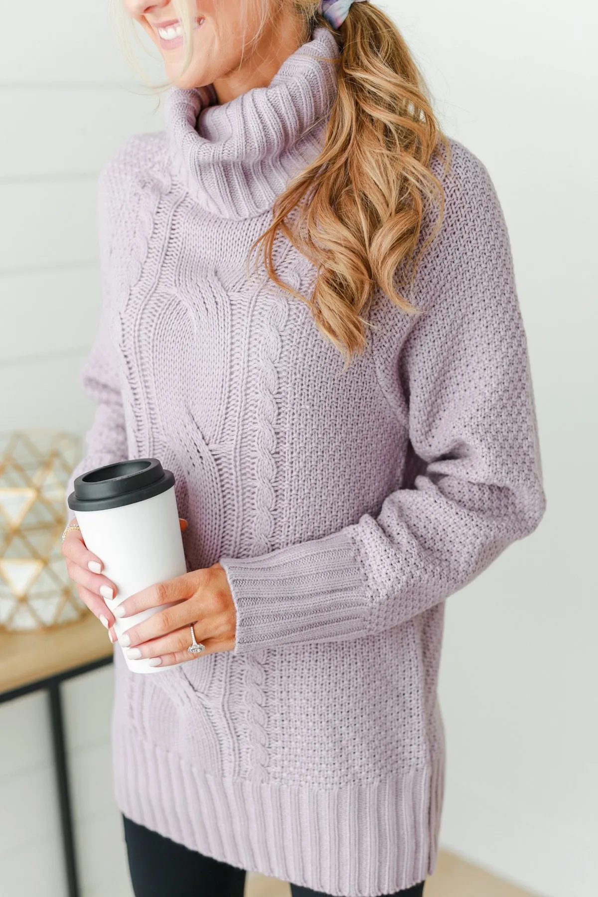 Smells Like Snow Knit Turtleneck Sweater- Lavender