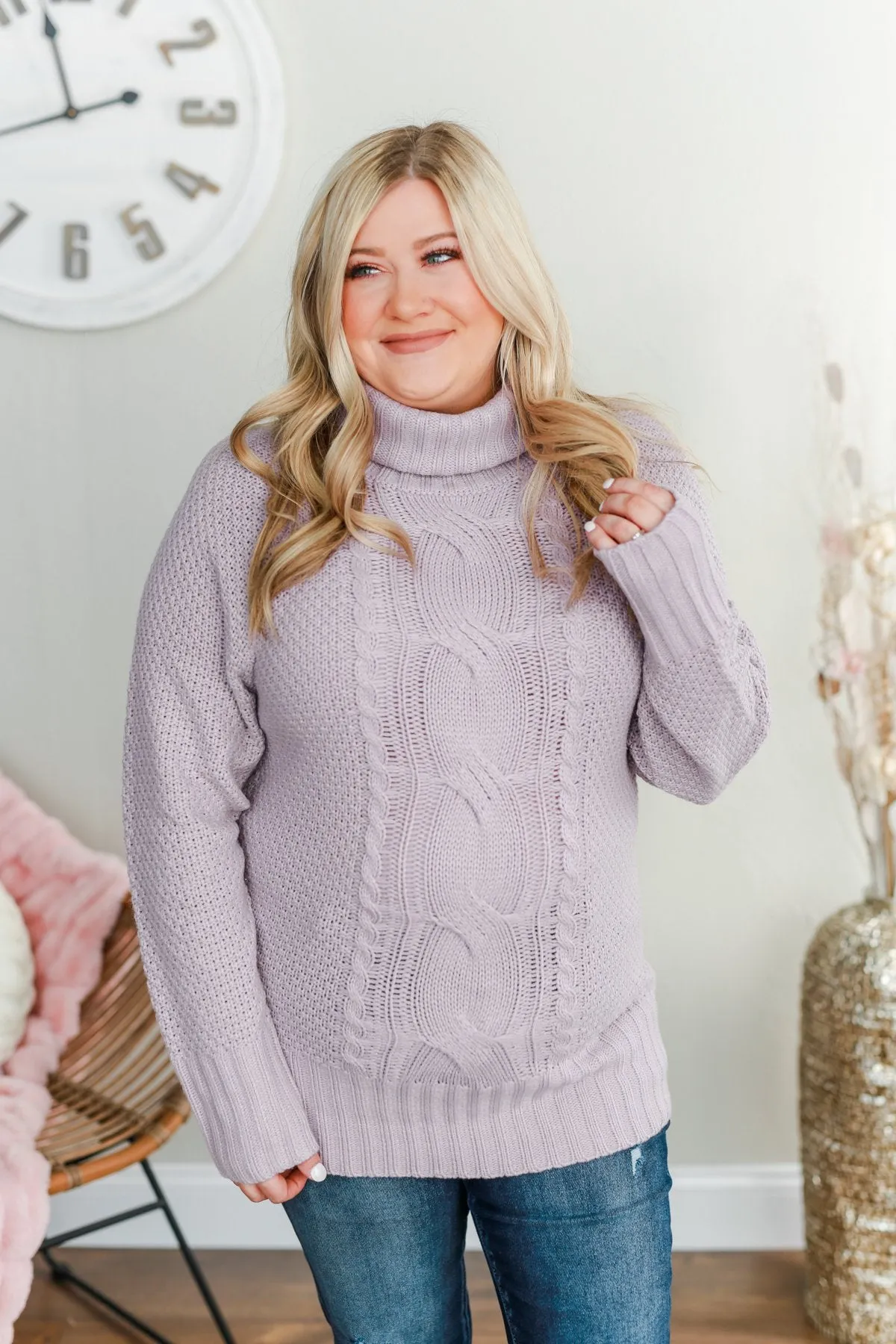 Smells Like Snow Knit Turtleneck Sweater- Lavender