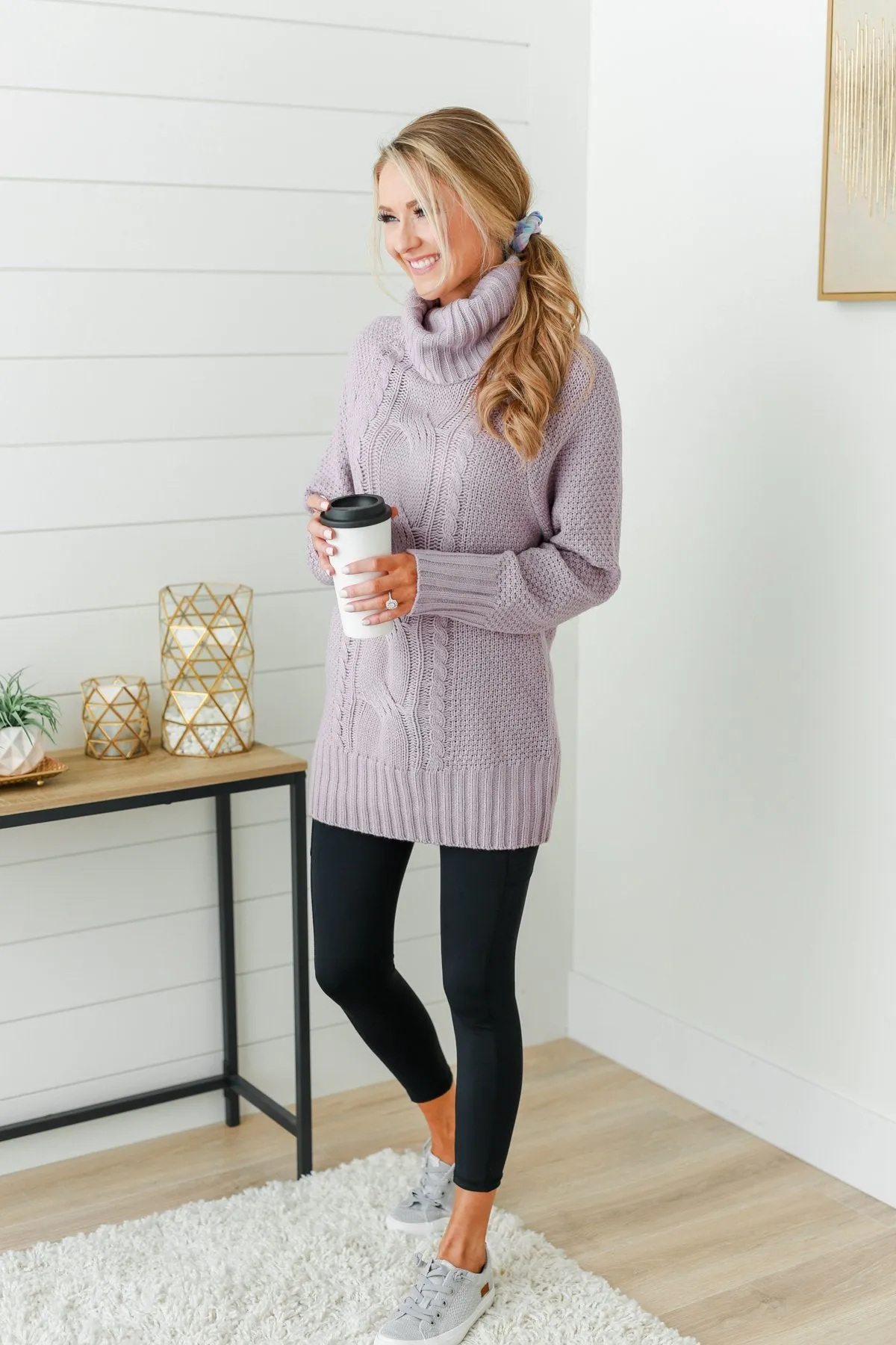 Smells Like Snow Knit Turtleneck Sweater- Lavender